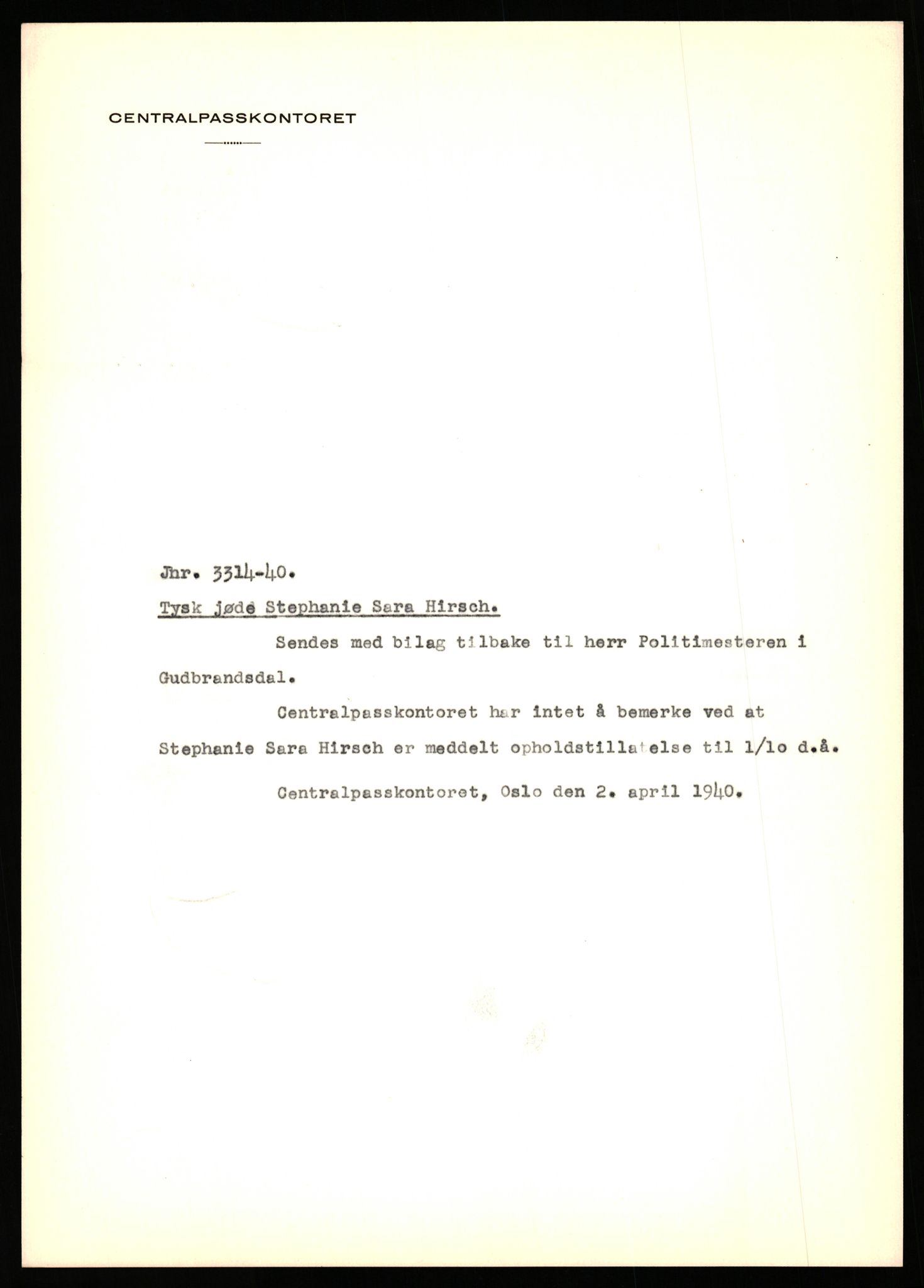 Sentralpasskontoret/Statens utlendingskontor, RA/S-1561/D/Da/Daa/L0344: Journalsaker, nr. 3290 - 3380, 1940, p. 41