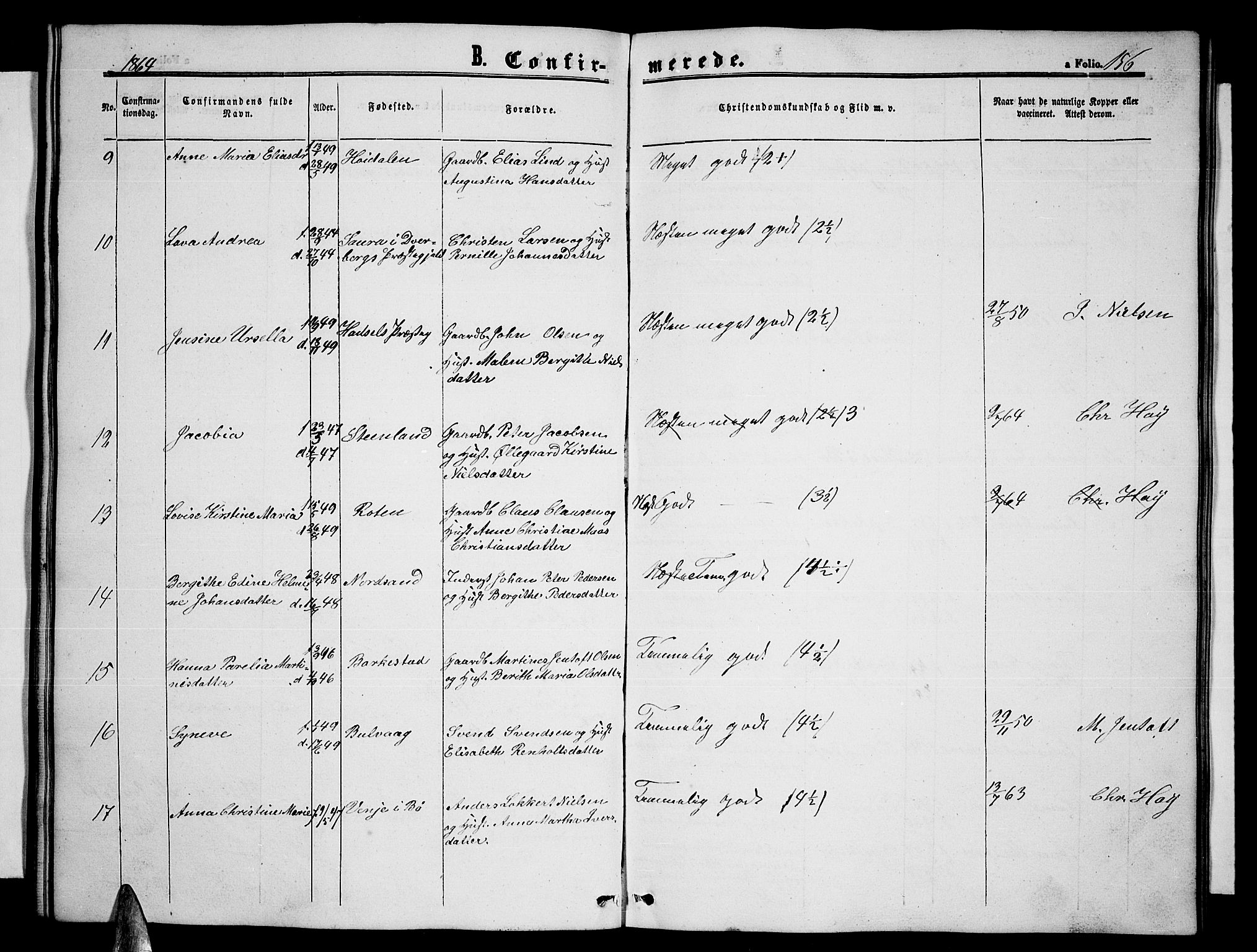 Ministerialprotokoller, klokkerbøker og fødselsregistre - Nordland, AV/SAT-A-1459/893/L1347: Parish register (copy) no. 893C02, 1858-1866, p. 156