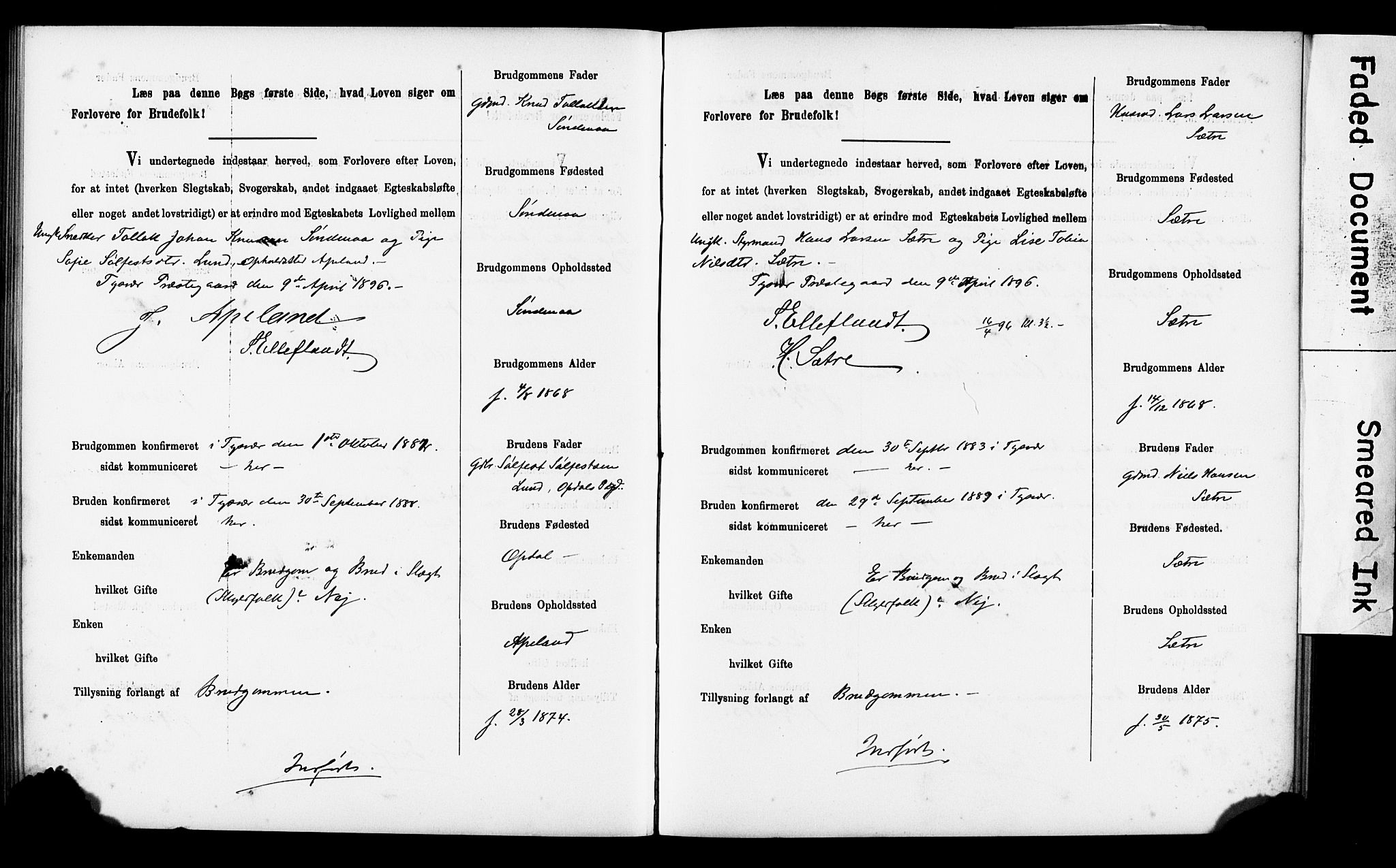 Tysvær sokneprestkontor, AV/SAST-A -101864/I/Ie/L0001: Banns register no. IX, 1886-1901