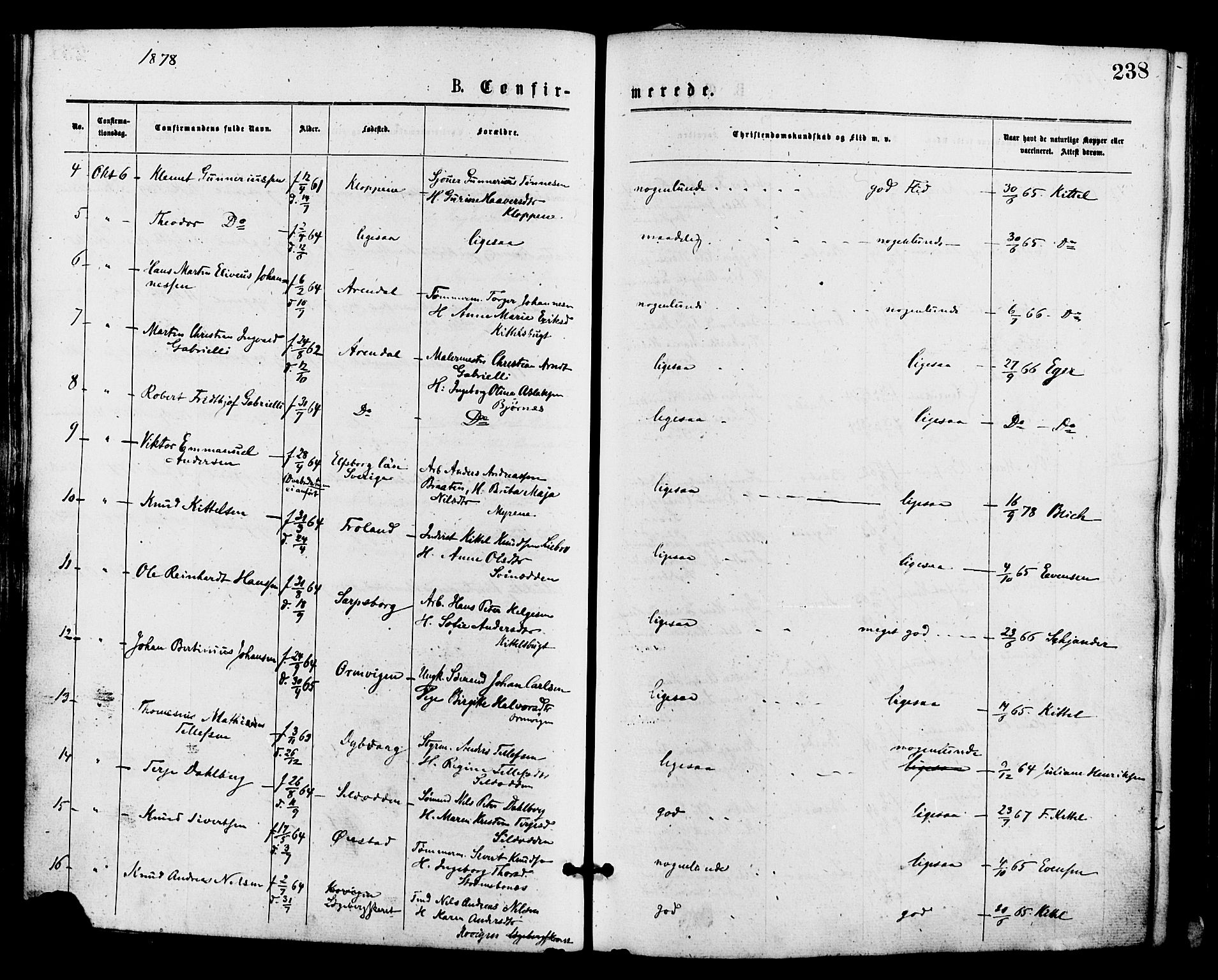 Barbu sokneprestkontor, AV/SAK-1111-0003/F/Fa/L0001: Parish register (official) no. A 1 /1, 1878-1883, p. 238