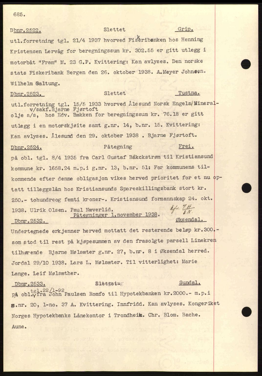 Nordmøre sorenskriveri, AV/SAT-A-4132/1/2/2Ca: Mortgage book no. C80, 1936-1939, Diary no: : 2522/1938