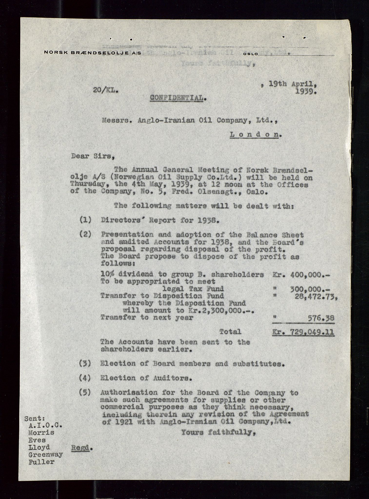 PA 1544 - Norsk Brændselolje A/S, AV/SAST-A-101965/1/A/Aa/L0003/0002: Generalforsamling  / Generalforsamling 1939, 1939, p. 5