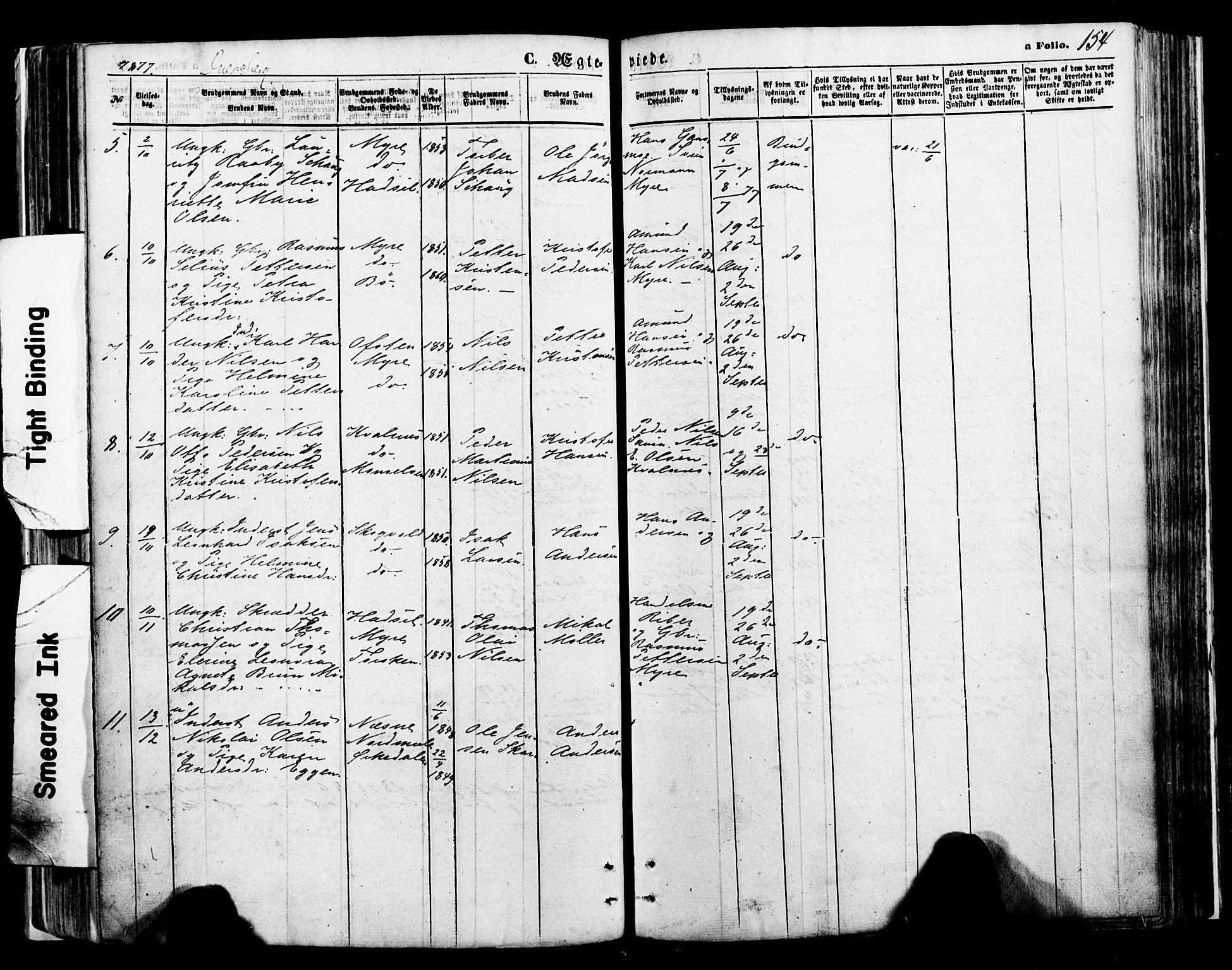 Ministerialprotokoller, klokkerbøker og fødselsregistre - Nordland, SAT/A-1459/897/L1397: Parish register (official) no. 897A05 /1, 1867-1880, p. 154