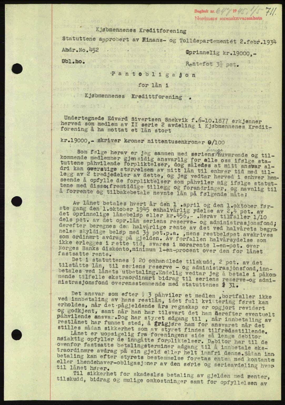 Nordmøre sorenskriveri, AV/SAT-A-4132/1/2/2Ca: Mortgage book no. B92, 1944-1945, Diary no: : 647/1945