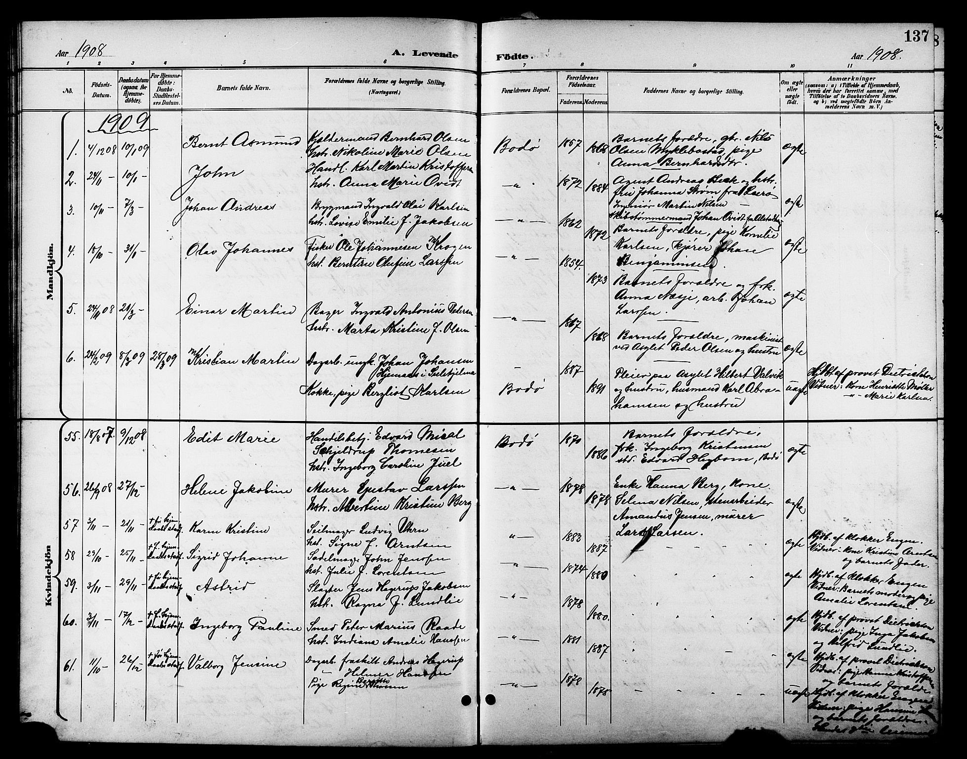 Ministerialprotokoller, klokkerbøker og fødselsregistre - Nordland, AV/SAT-A-1459/801/L0033: Parish register (copy) no. 801C08, 1898-1910, p. 137