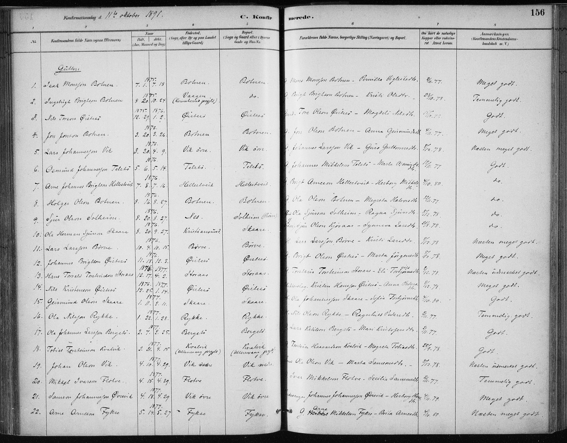 Kvam sokneprestembete, AV/SAB-A-76201/H/Haa: Parish register (official) no. C  1, 1880-1906, p. 156