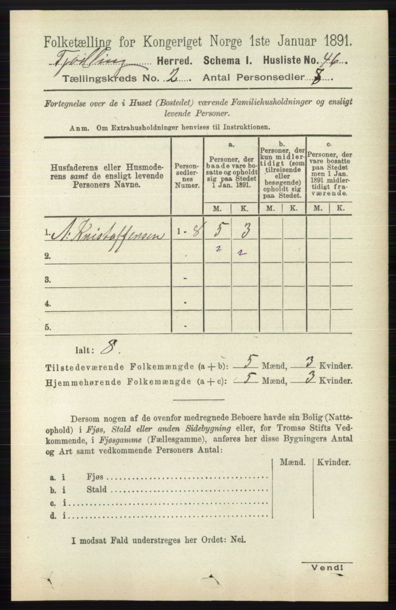 RA, 1891 census for 0725 Tjølling, 1891, p. 489