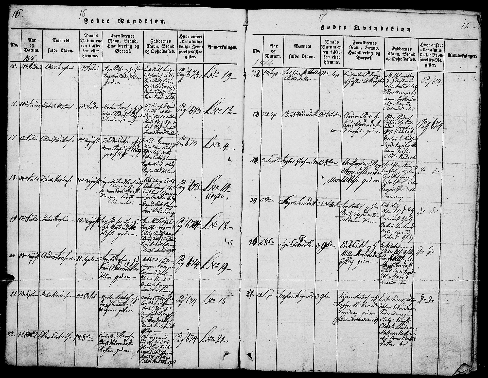 Tynset prestekontor, AV/SAH-PREST-058/H/Ha/Hab/L0001: Parish register (copy) no. 1, 1814-1859, p. 16-17