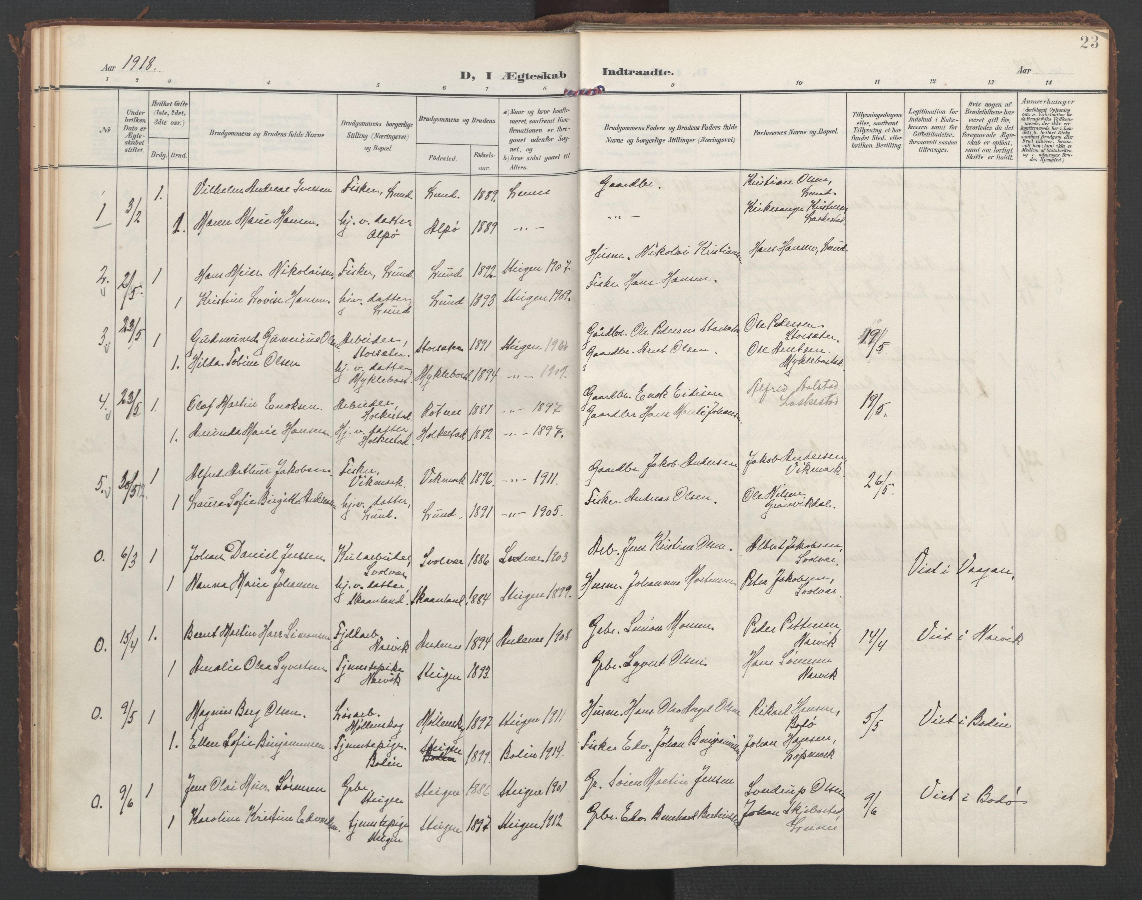 Ministerialprotokoller, klokkerbøker og fødselsregistre - Nordland, SAT/A-1459/855/L0806: Parish register (official) no. 855A14, 1906-1922, p. 23