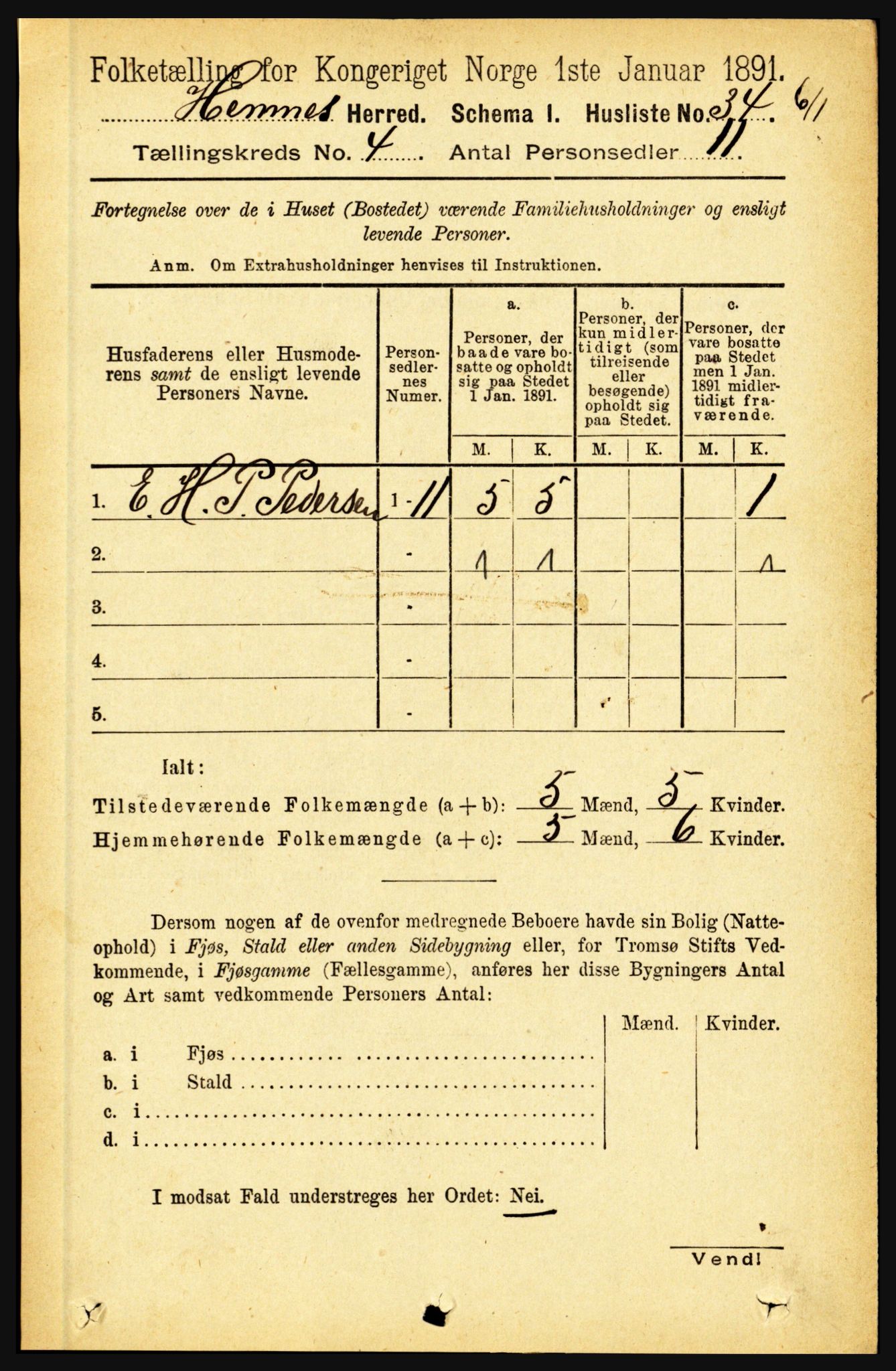 RA, 1891 census for 1832 Hemnes, 1891, p. 2234