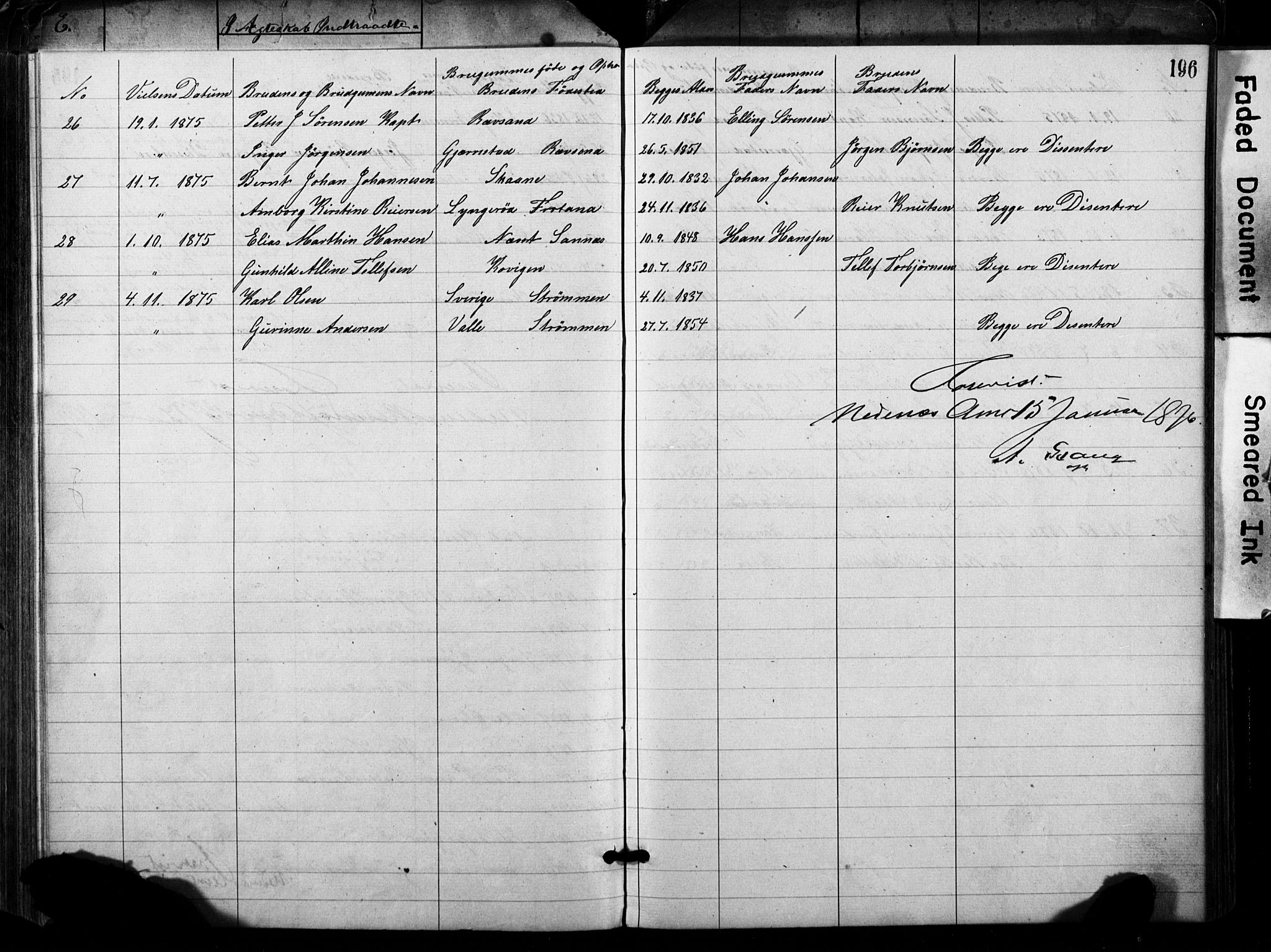 Metodistmenigheten, Arendal, SAK/1292-0011/F/Fa/L0001: Dissenter register no. F-2, 1867-1879, p. 196