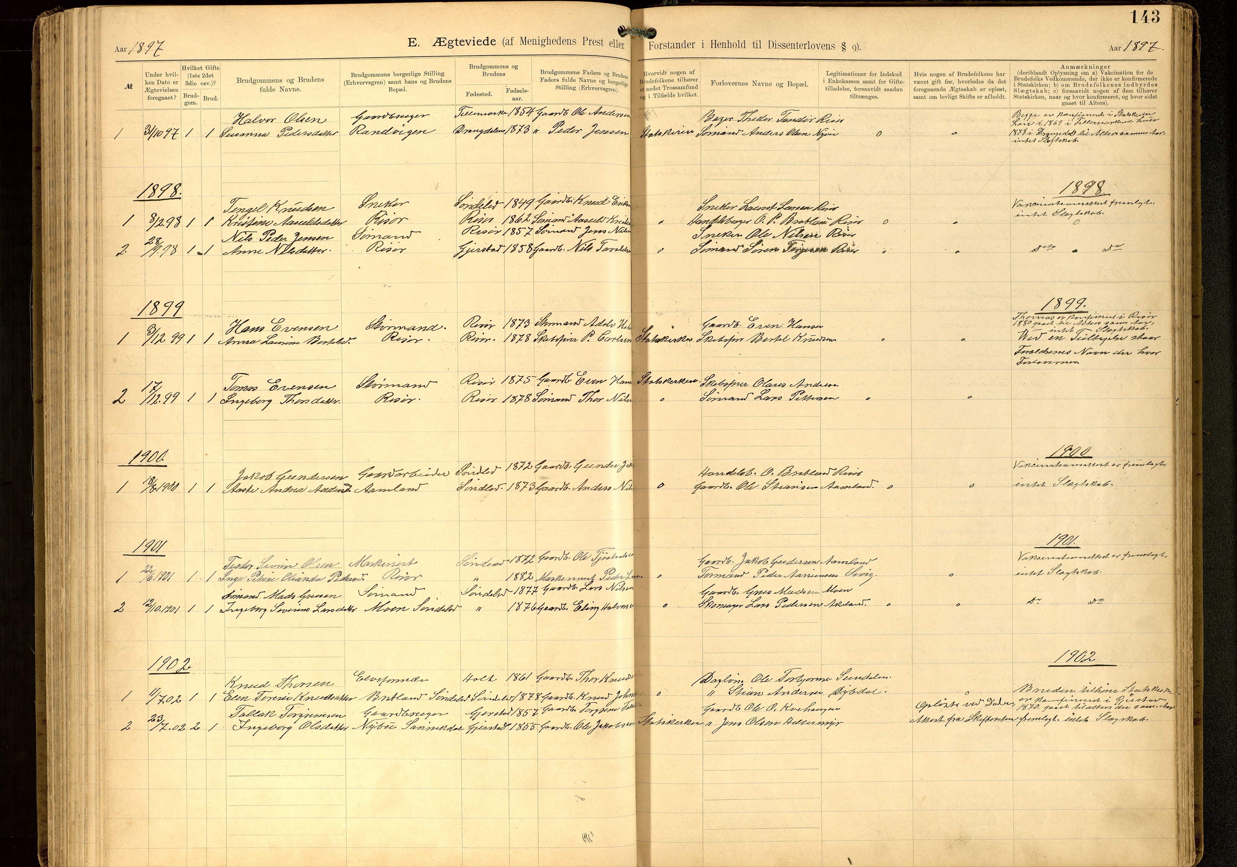 Den evangelisk-lutherske frimenighet, Risør, SAK/1292-0007/F/Fa/L0002: Dissenter register no. F 18, 1892-1954, p. 143