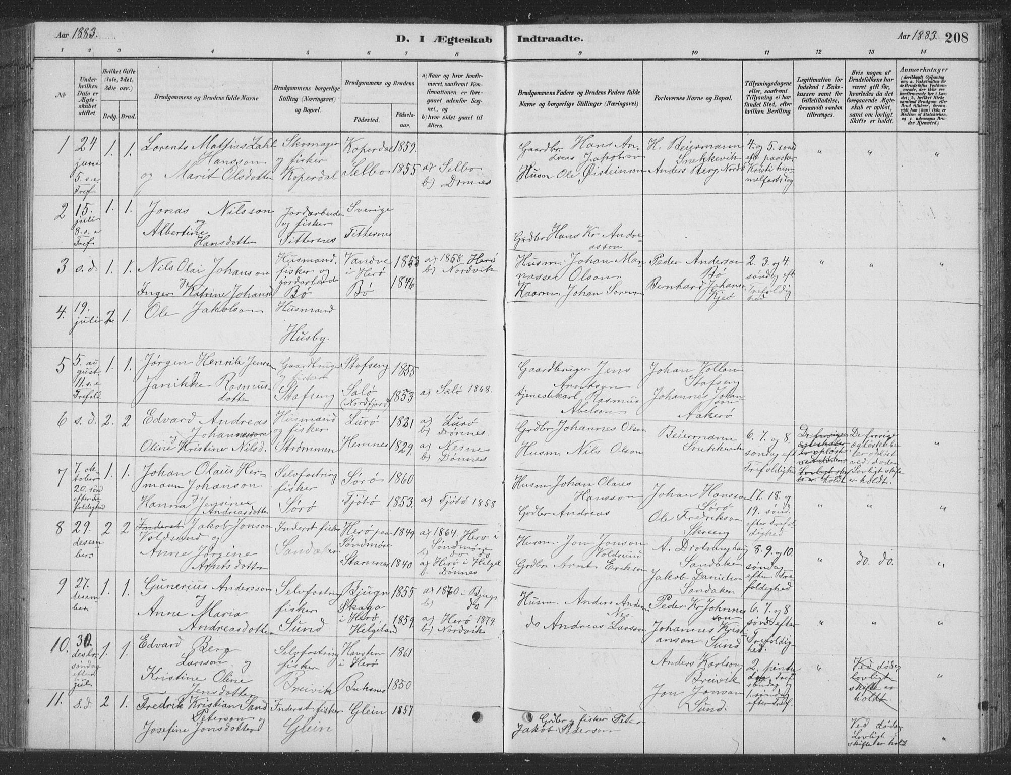 Ministerialprotokoller, klokkerbøker og fødselsregistre - Nordland, AV/SAT-A-1459/835/L0532: Parish register (copy) no. 835C04, 1880-1905, p. 208