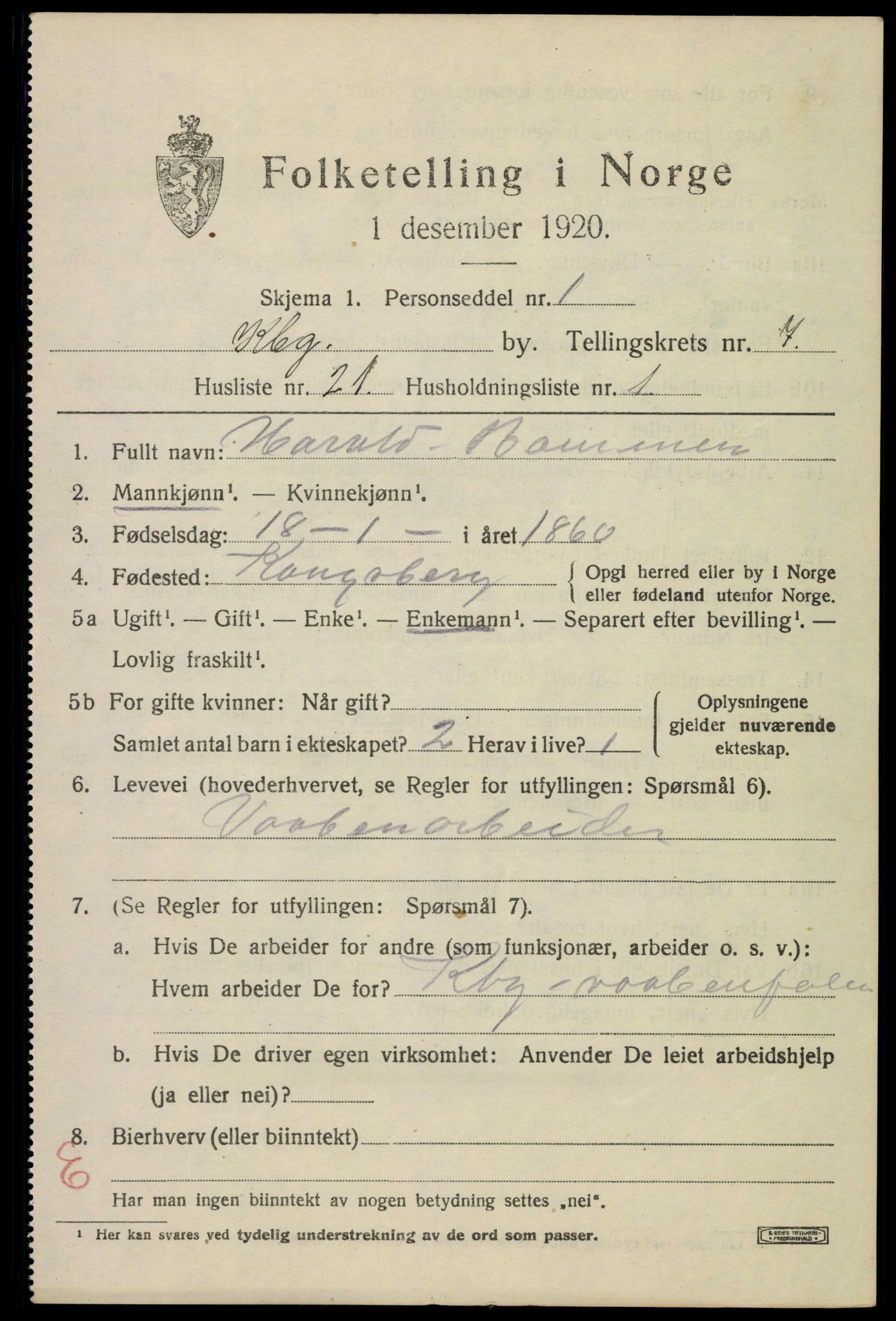 SAKO, 1920 census for Kongsberg, 1920, p. 14470