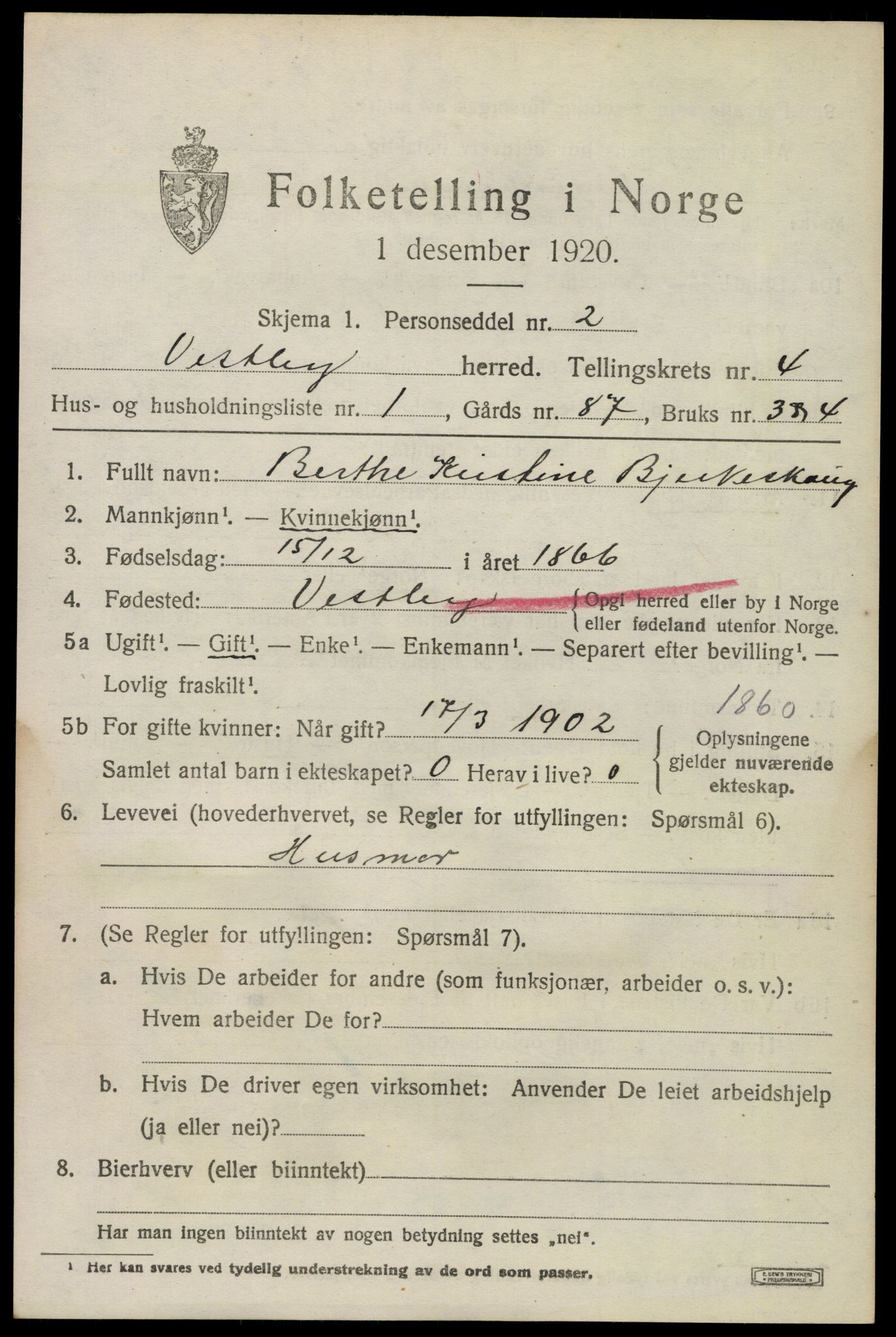 SAO, 1920 census for Vestby, 1920, p. 4471