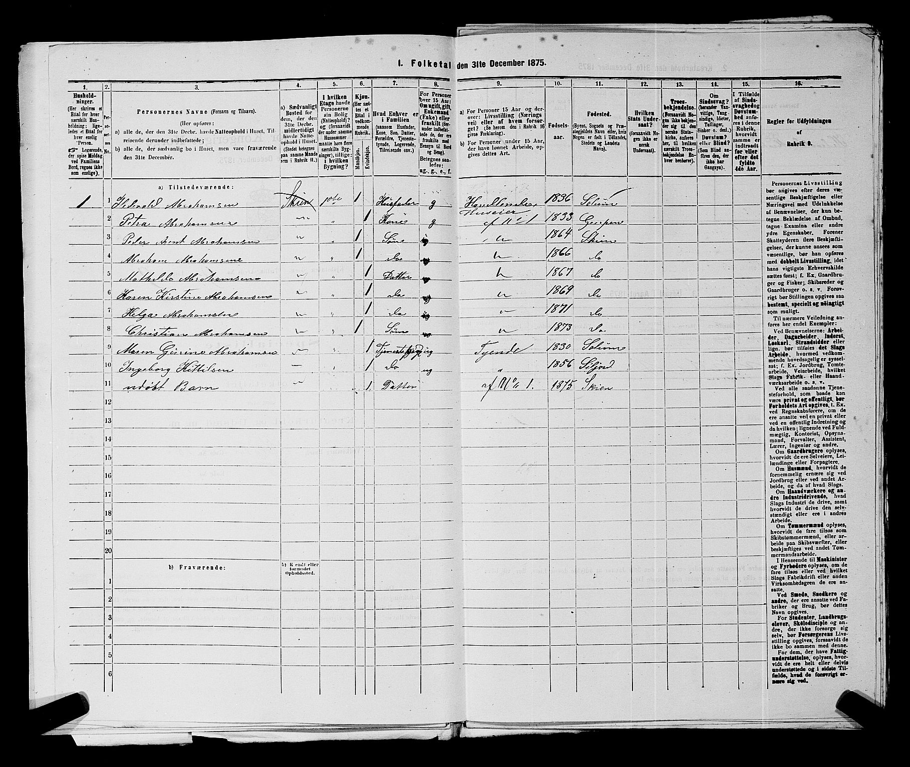 SAKO, 1875 census for 0806P Skien, 1875, p. 1358