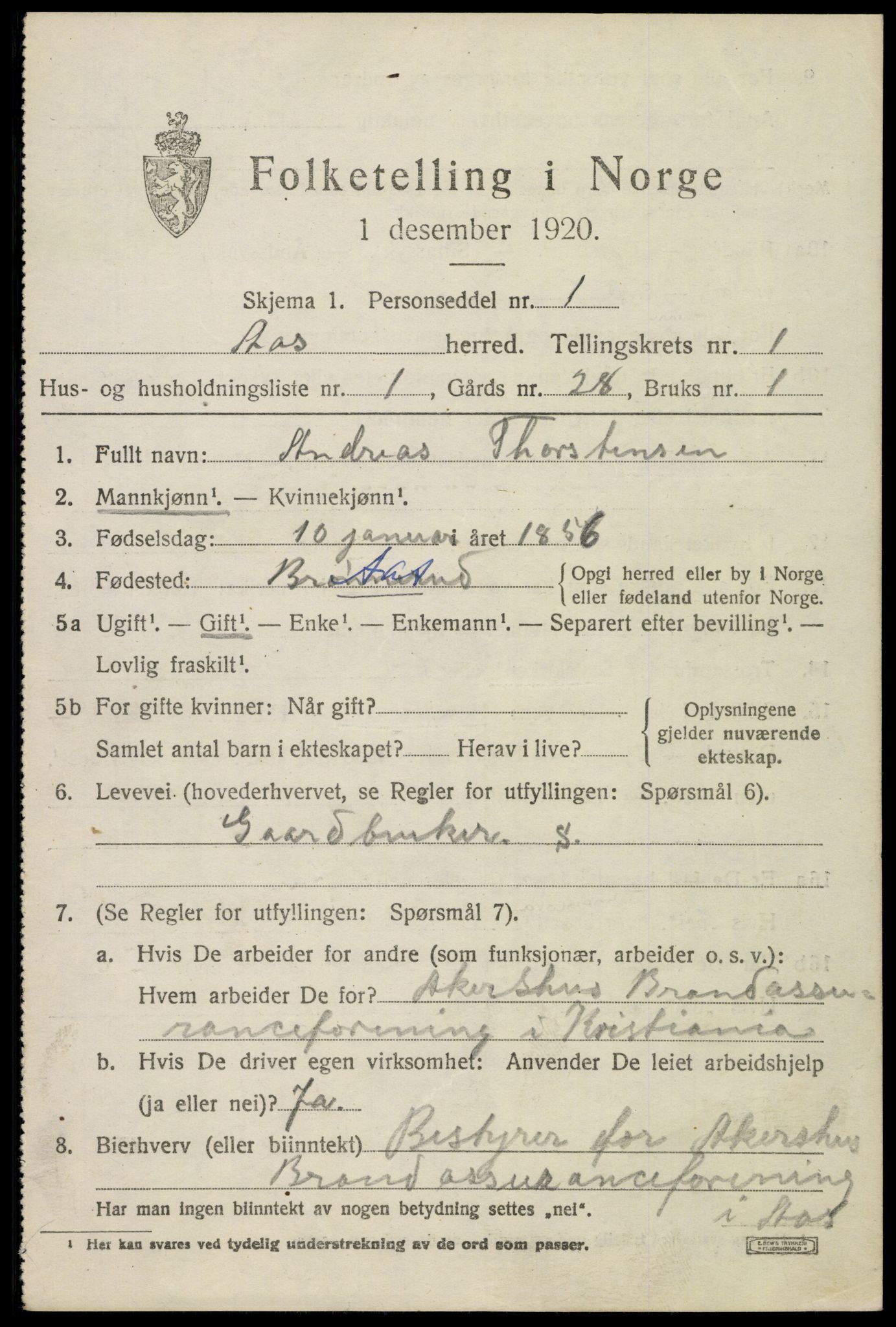 SAO, 1920 census for Ås, 1920, p. 1122