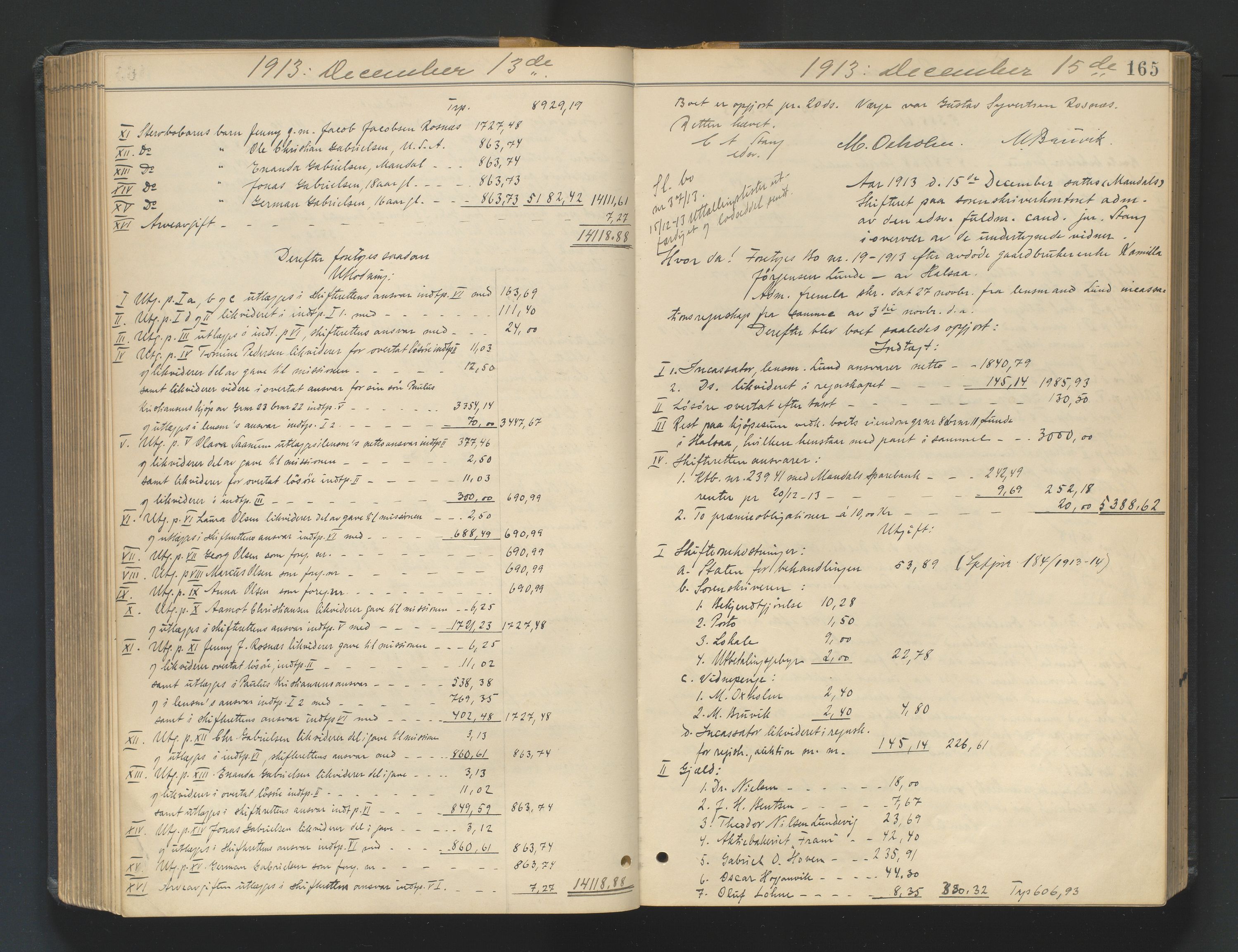 Mandal sorenskriveri, SAK/1221-0005/001/H/Hc/L0098: Skifteutlodningsprotokoll nr 7, 1910-1917, p. 165