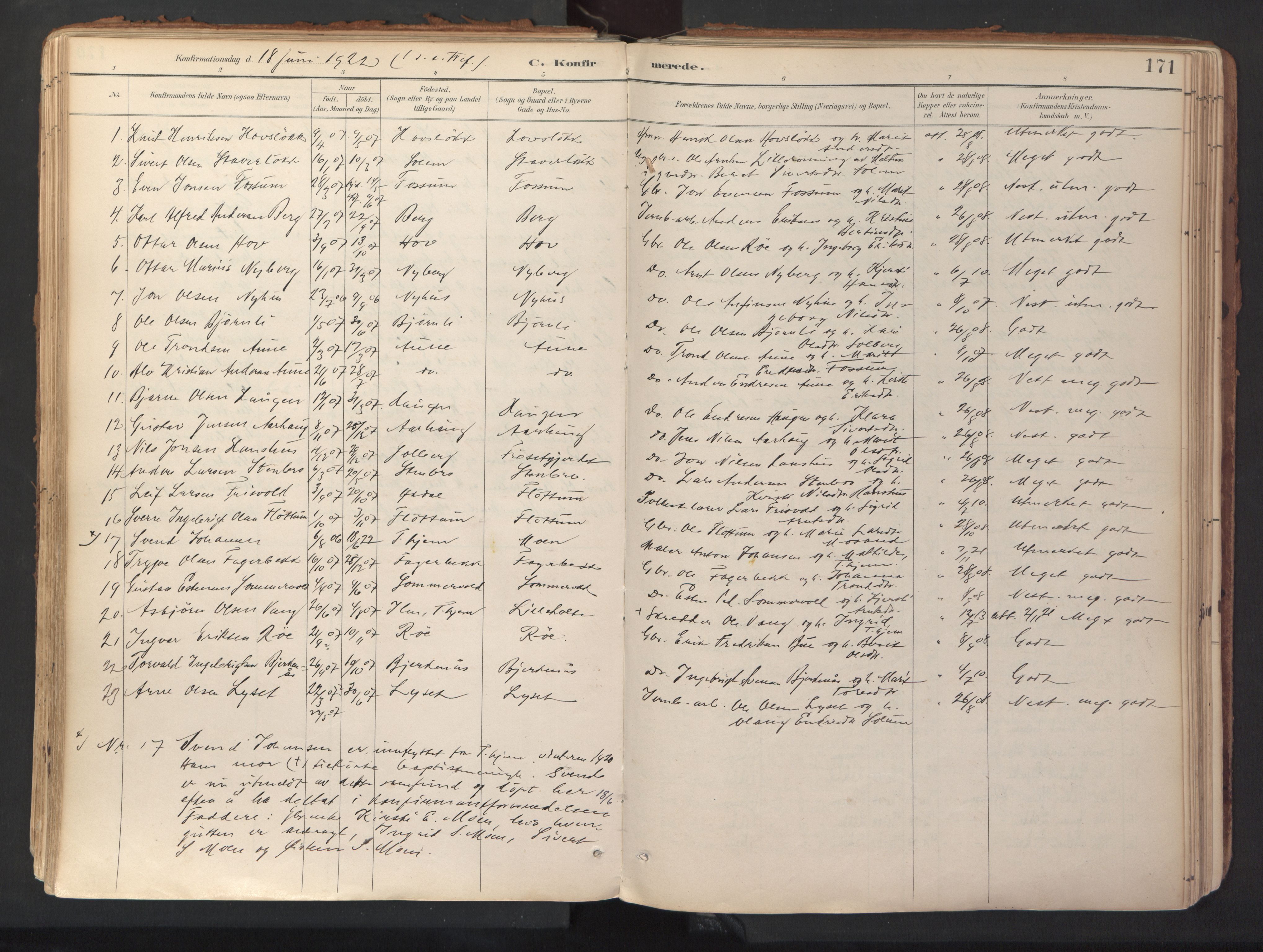 Ministerialprotokoller, klokkerbøker og fødselsregistre - Sør-Trøndelag, SAT/A-1456/689/L1041: Parish register (official) no. 689A06, 1891-1923, p. 171