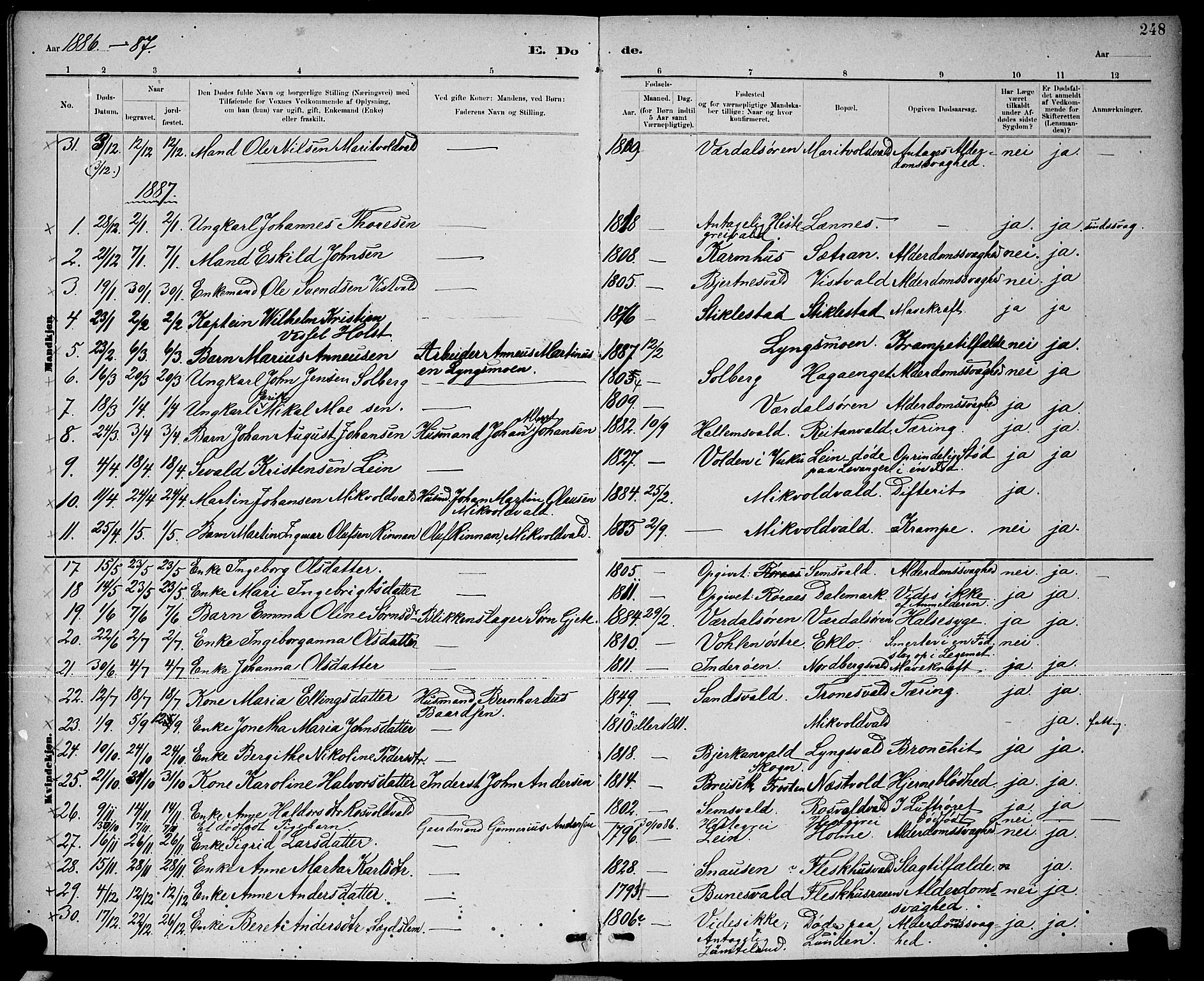 Ministerialprotokoller, klokkerbøker og fødselsregistre - Nord-Trøndelag, SAT/A-1458/723/L0256: Parish register (copy) no. 723C04, 1879-1890, p. 248