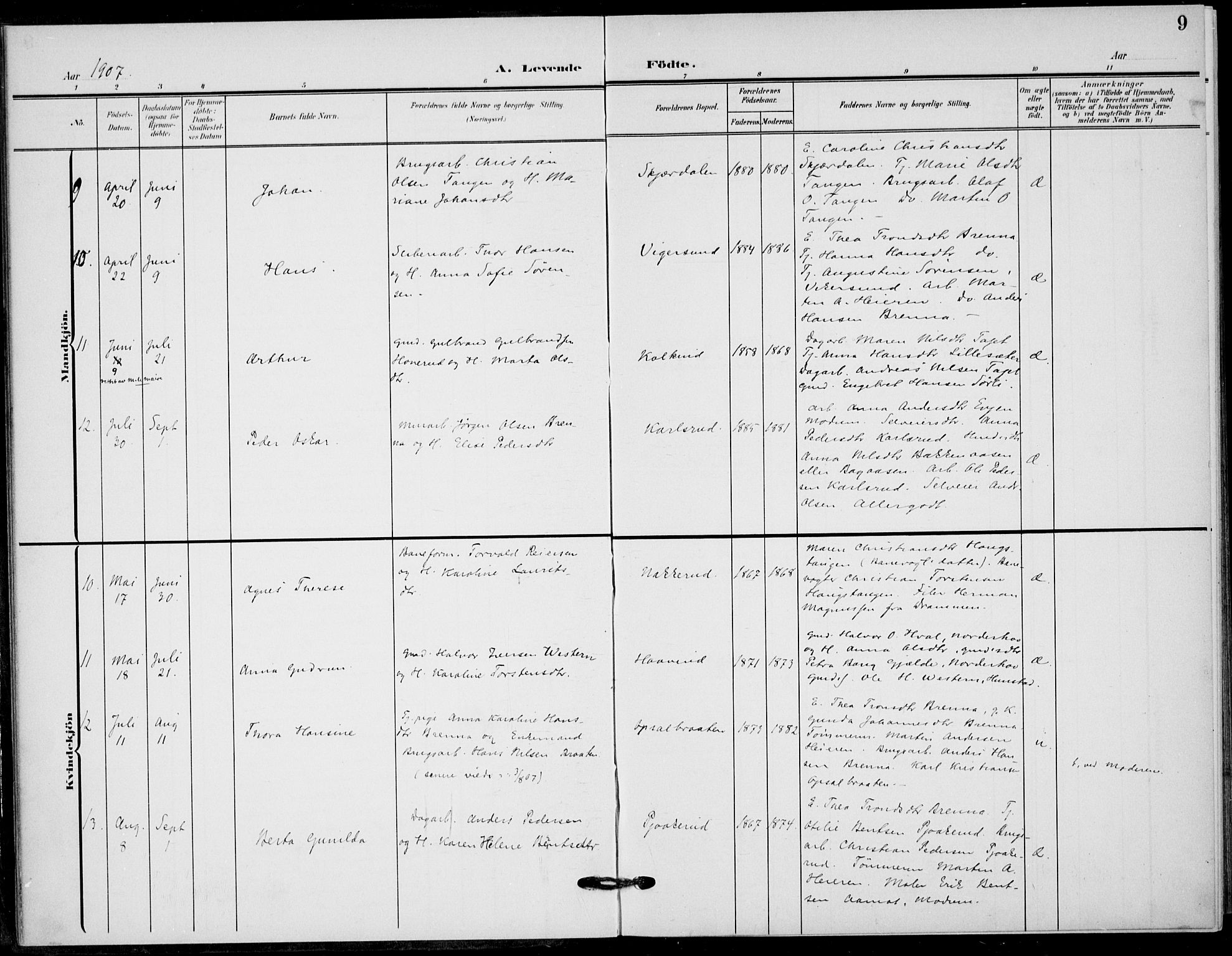 Hole kirkebøker, AV/SAKO-A-228/F/Fb/L0003: Parish register (official) no. II 3, 1906-1916, p. 9