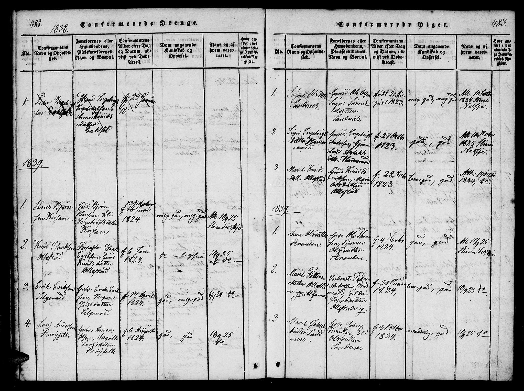 Ministerialprotokoller, klokkerbøker og fødselsregistre - Møre og Romsdal, AV/SAT-A-1454/548/L0612: Parish register (official) no. 548A01, 1818-1846, p. 482-483