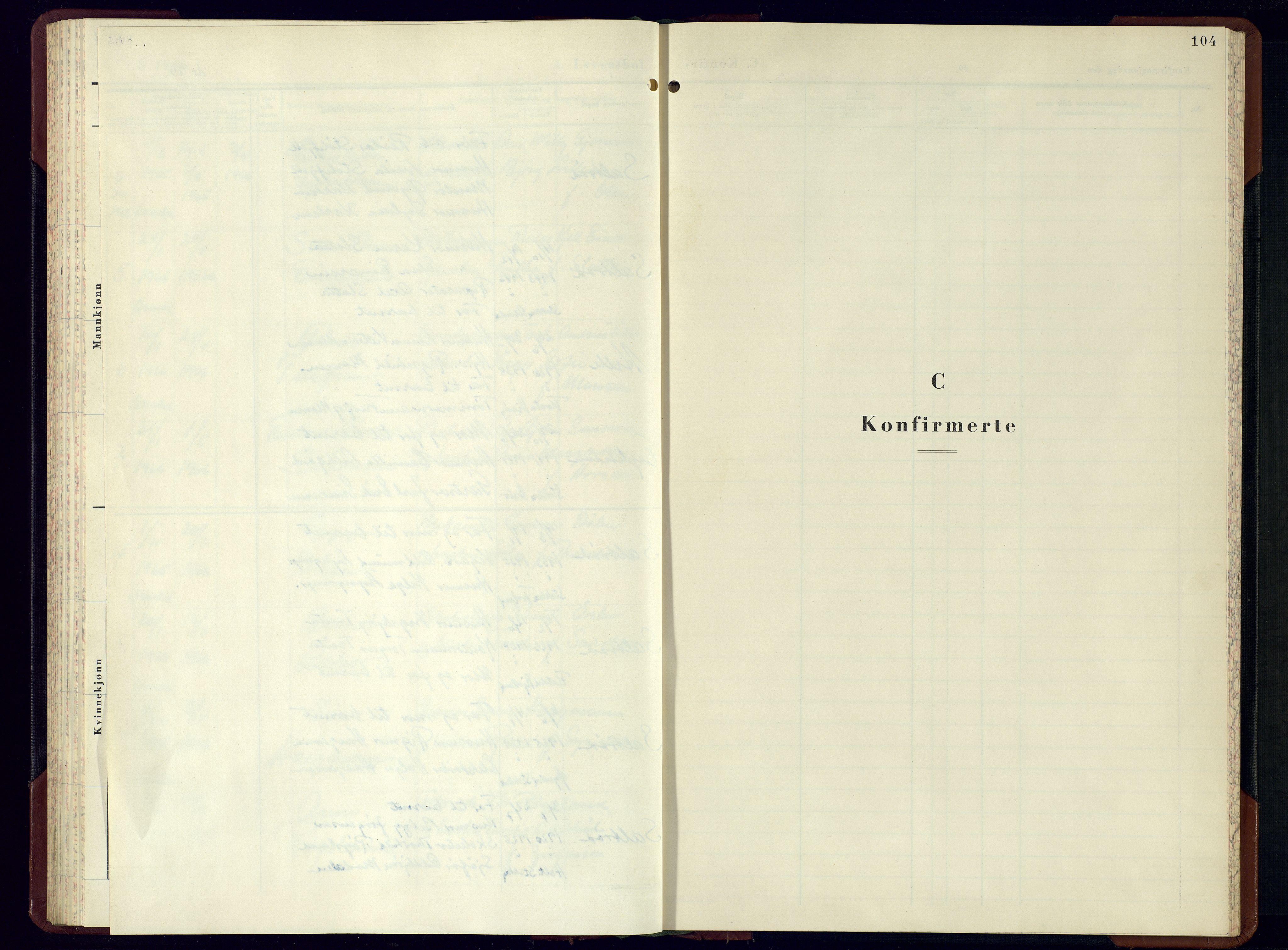 Austre Moland sokneprestkontor, SAK/1111-0001/F/Fb/Fbb/L0003: Parish register (copy) no. B-3, 1952-1966, p. 104