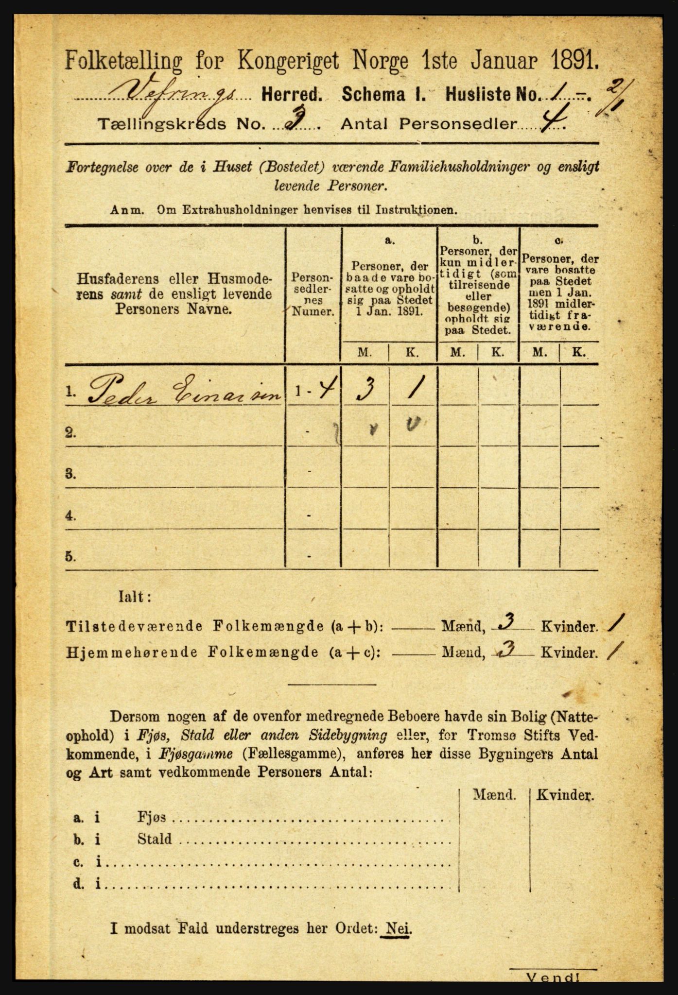 RA, 1891 census for 1434 Vevring, 1891, p. 724