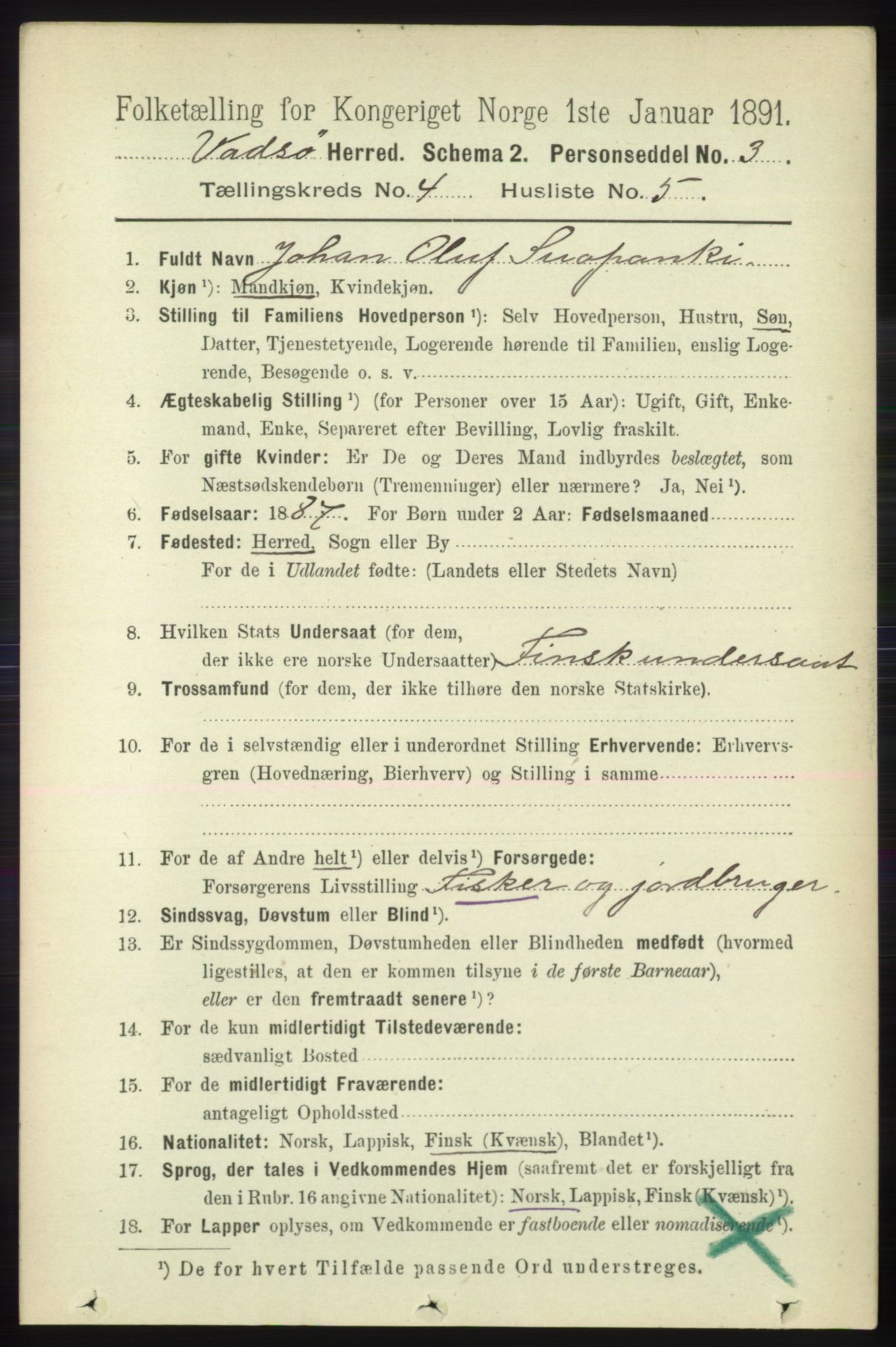 RA, 1891 census for 2029 Vadsø, 1891, p. 1228