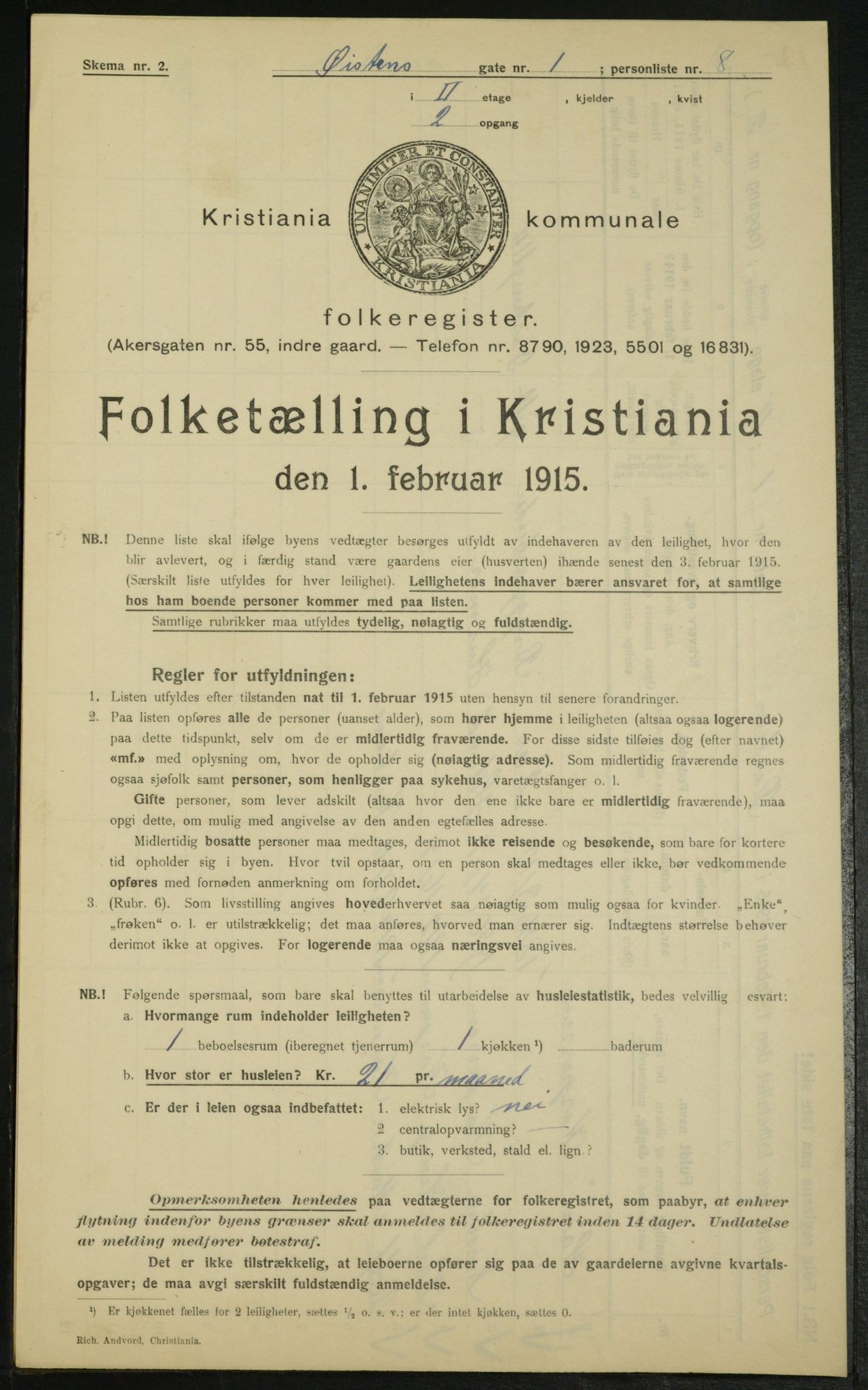 OBA, Municipal Census 1915 for Kristiania, 1915, p. 130843