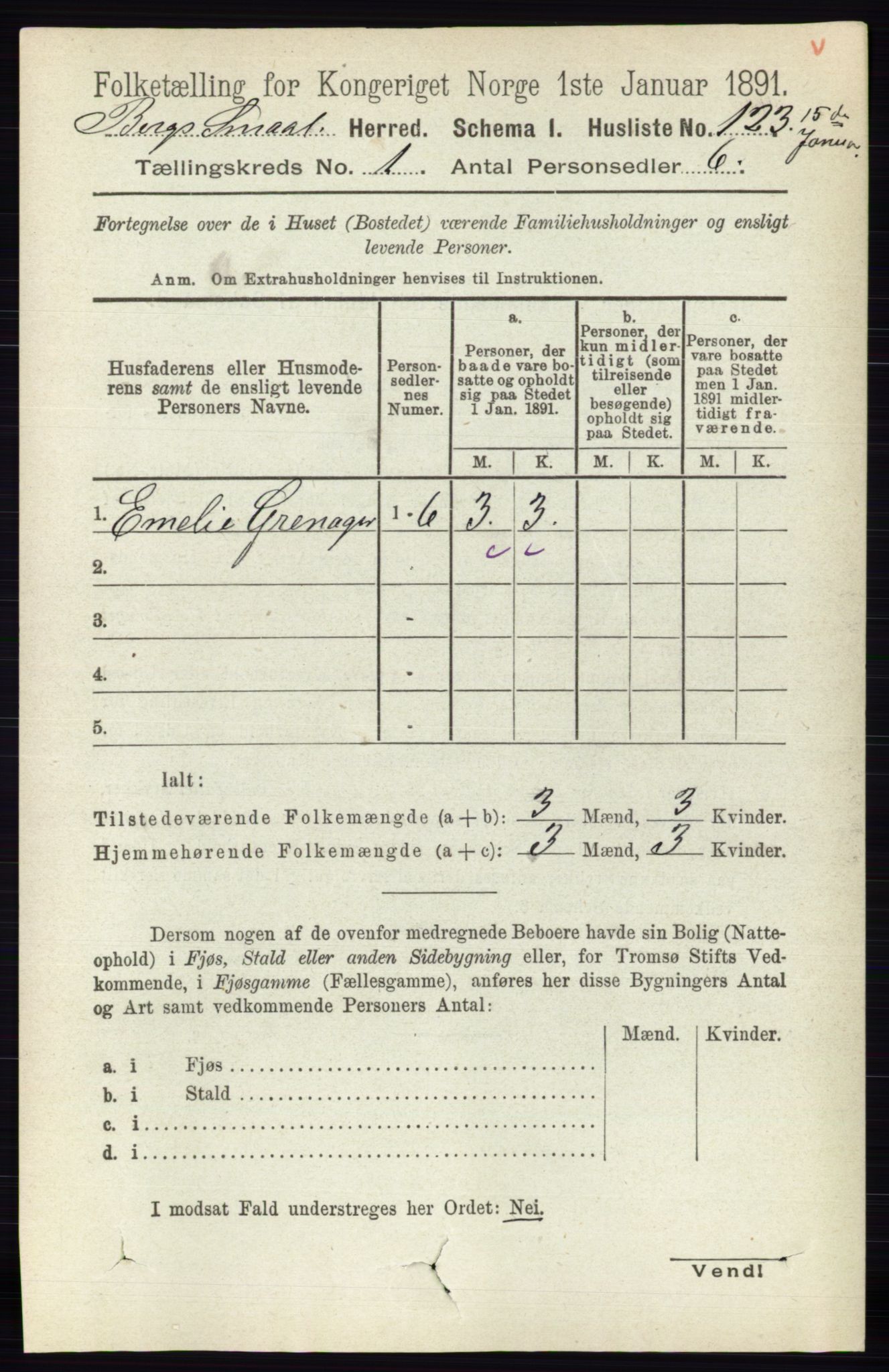 RA, 1891 census for 0116 Berg, 1891, p. 153