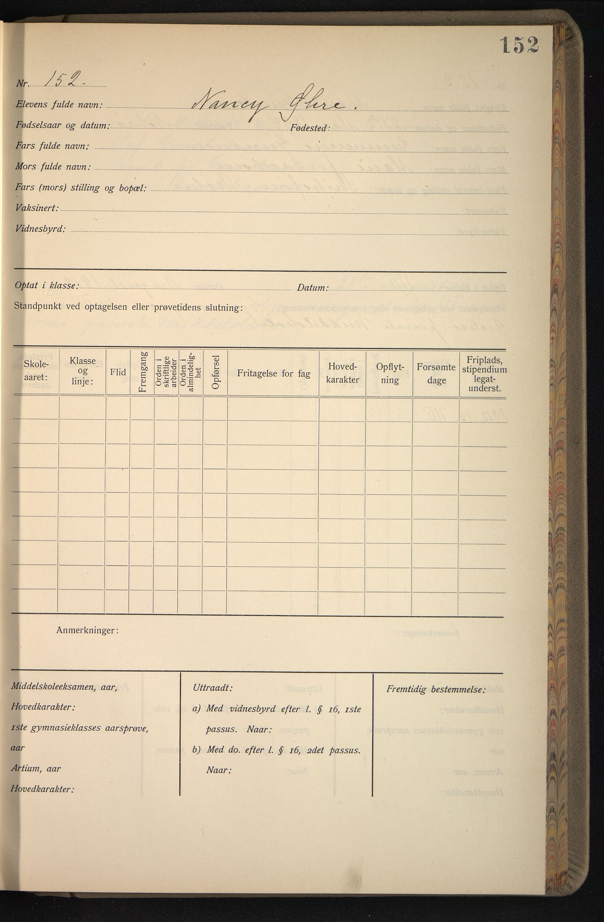 Vestfold fylkeskommune. Greveskogen videregående skole før 1998, VEMU/A-1162/G/Gb/L0003: Manntallsprotokoll Pikeskolen, 1909-1911, p. 153