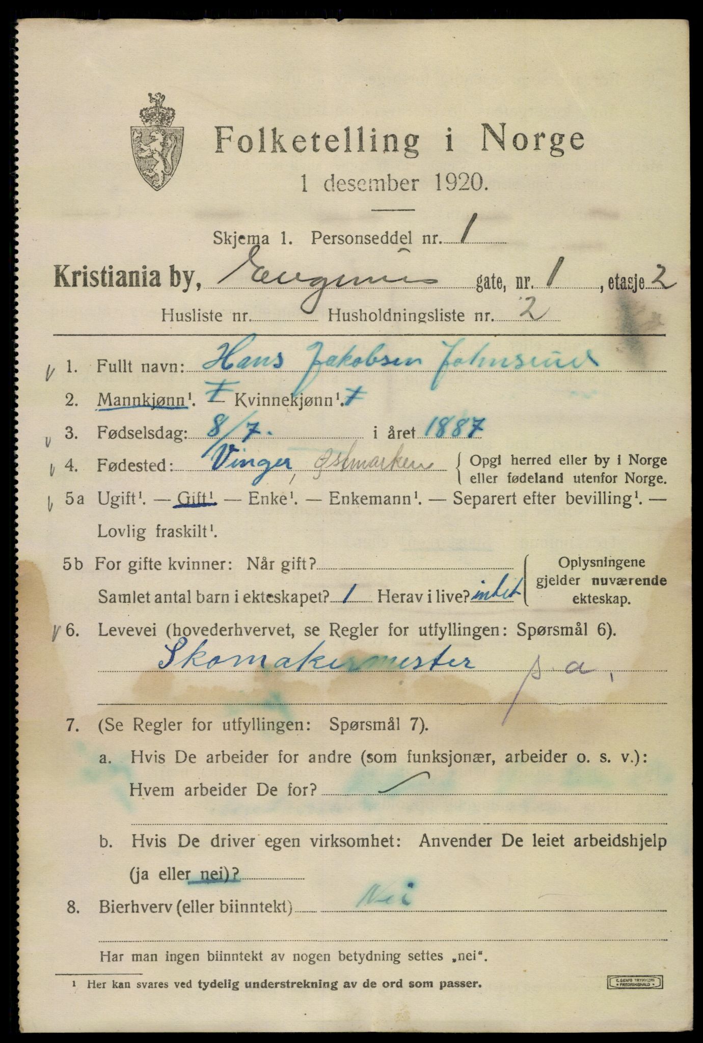 SAO, 1920 census for Kristiania, 1920, p. 223823