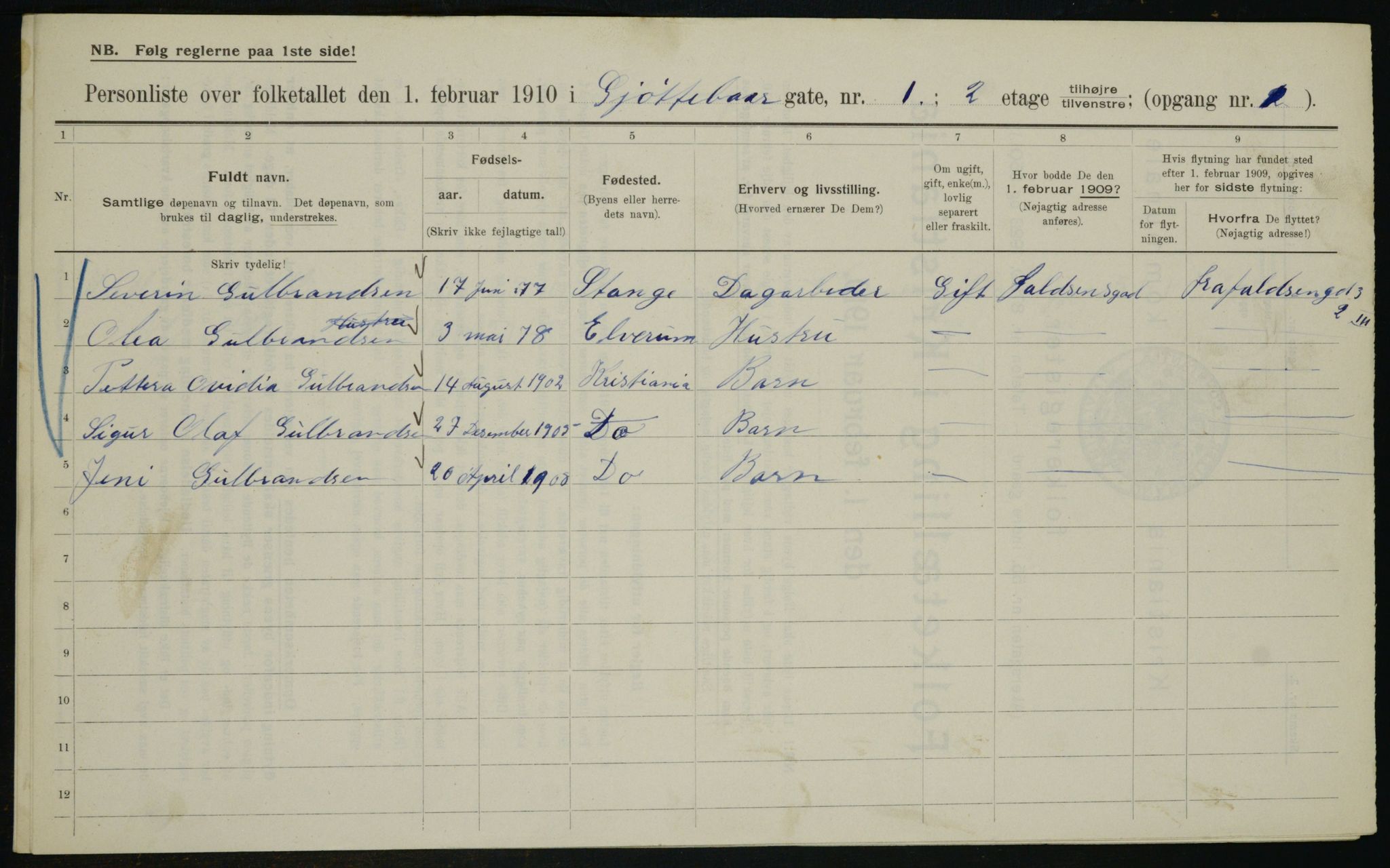 OBA, Municipal Census 1910 for Kristiania, 1910, p. 31340