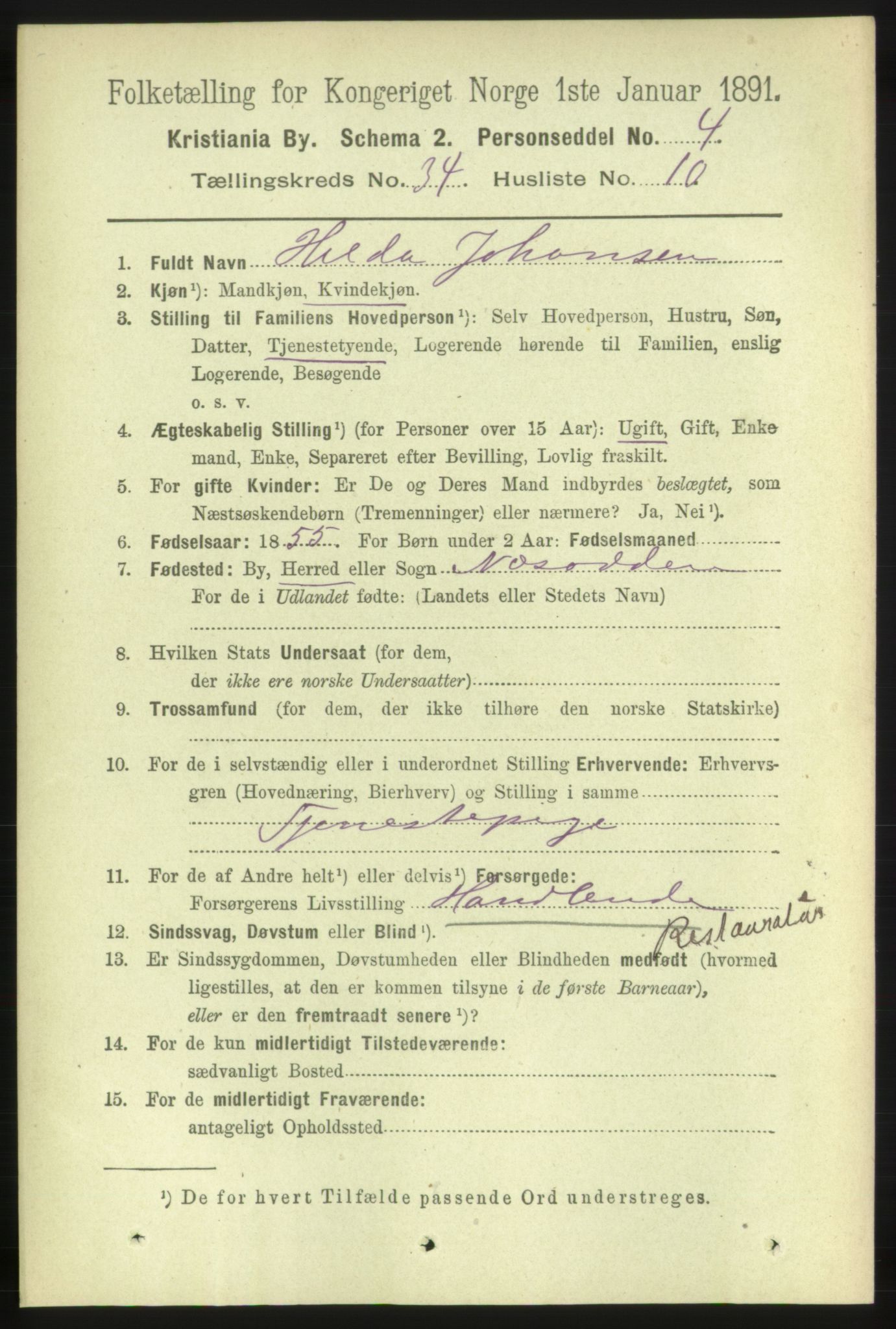 RA, 1891 census for 0301 Kristiania, 1891, p. 18495