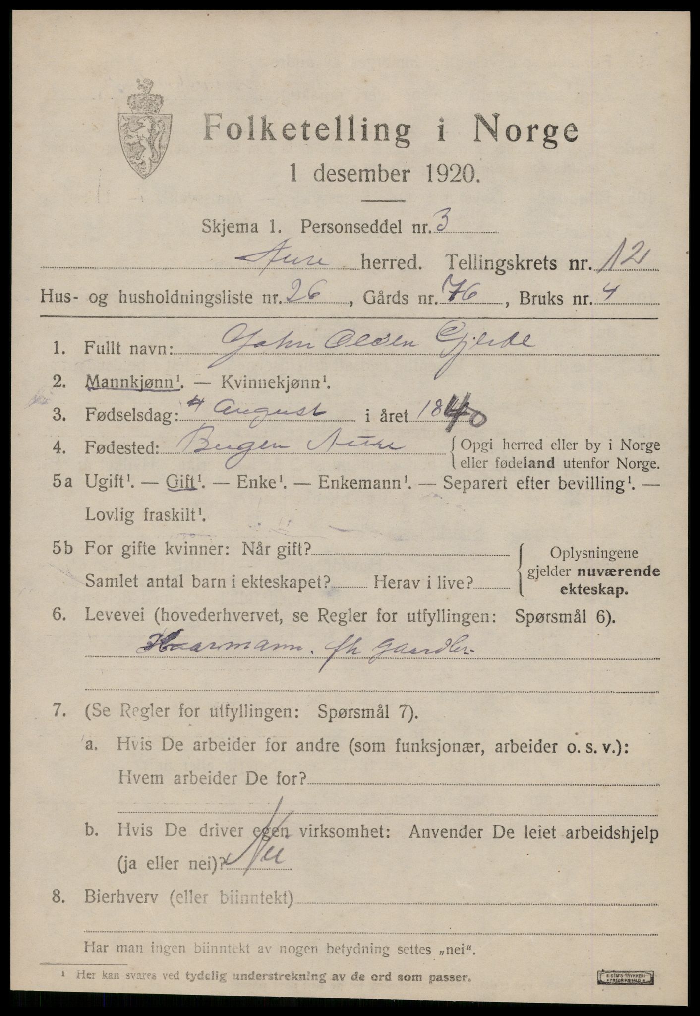 SAT, 1920 census for Aure, 1920, p. 4830