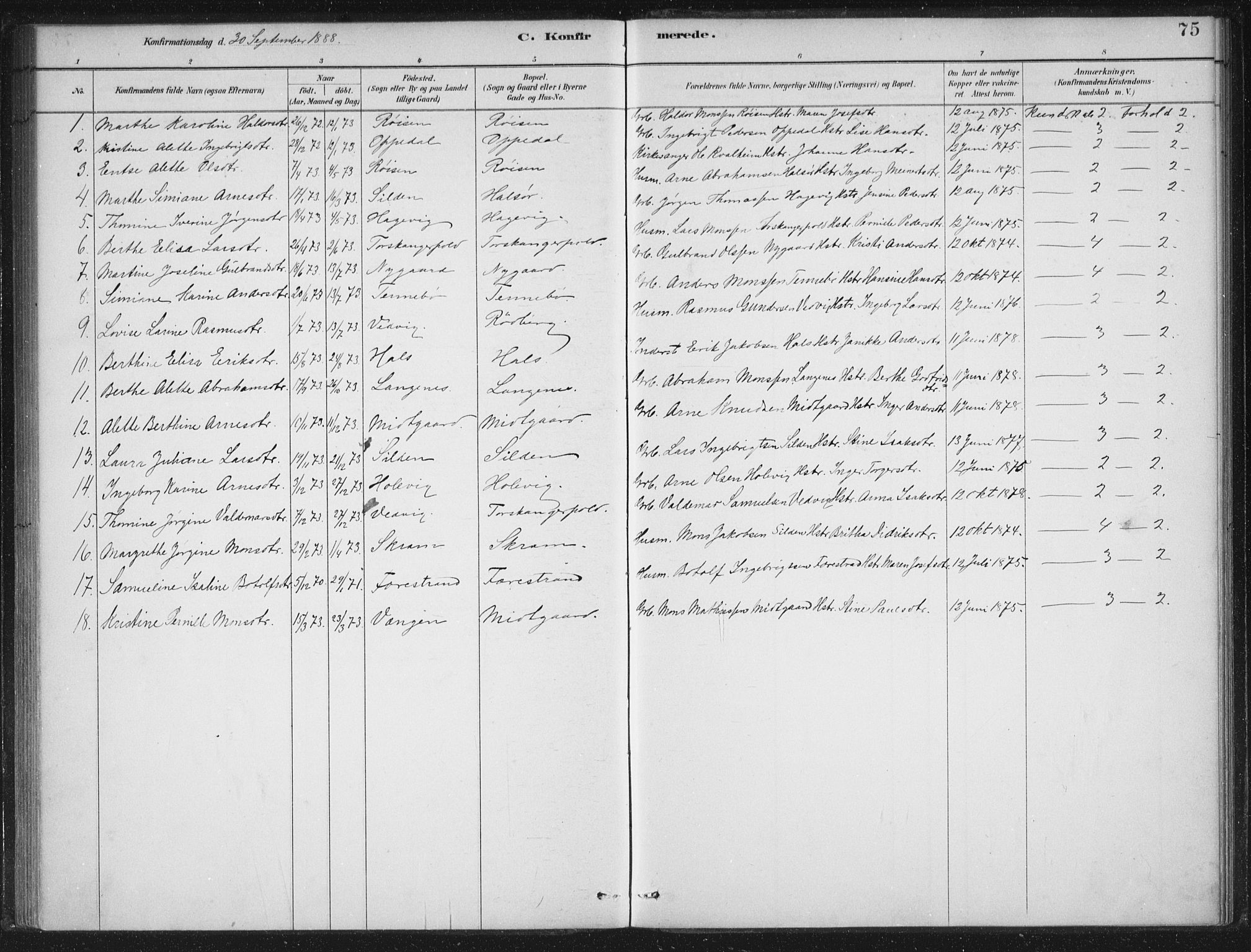 Selje sokneprestembete, AV/SAB-A-99938/H/Ha/Haa/Haac/L0001: Parish register (official) no. C  1, 1881-1888, p. 75