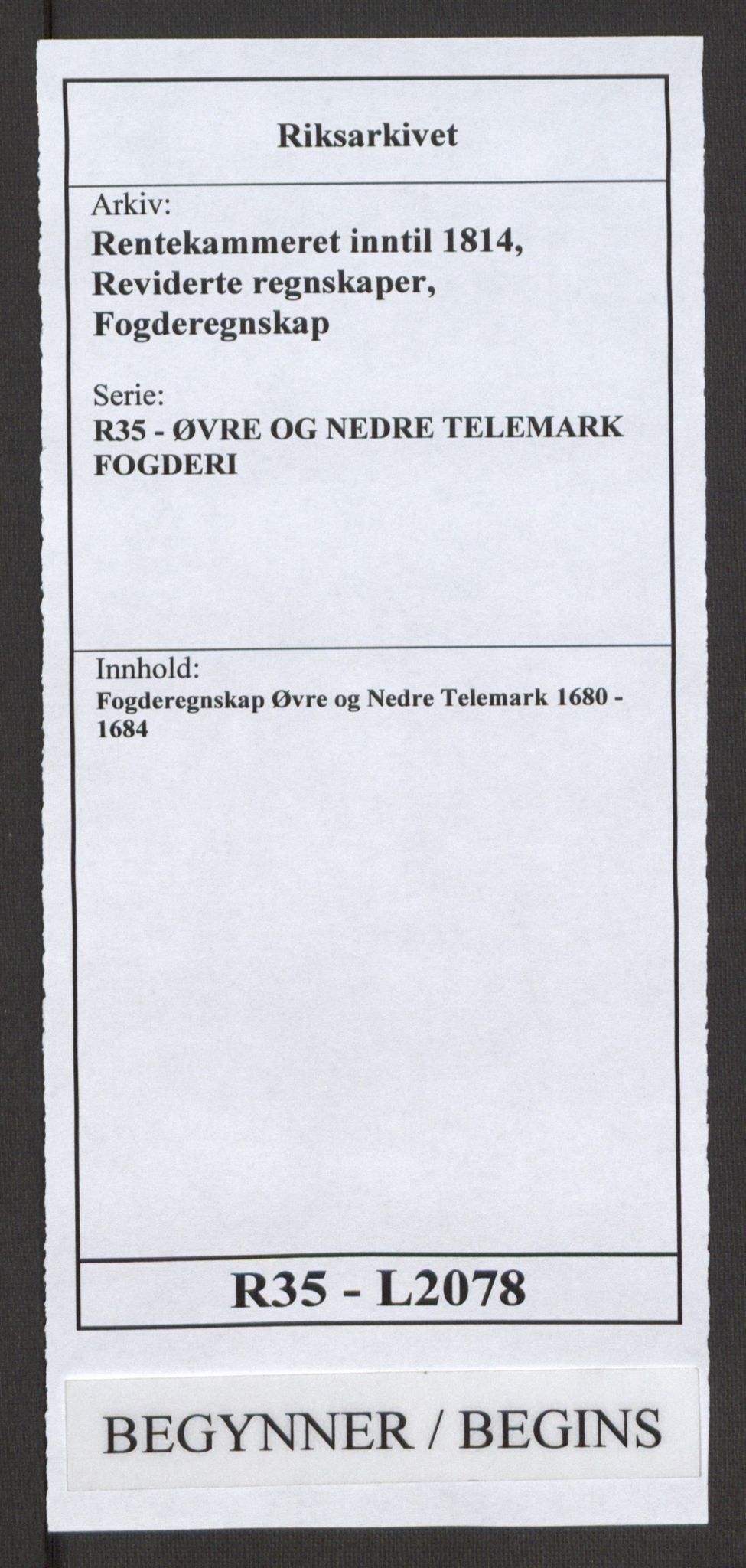 Rentekammeret inntil 1814, Reviderte regnskaper, Fogderegnskap, RA/EA-4092/R35/L2078: Fogderegnskap Øvre og Nedre Telemark, 1680-1684, p. 1