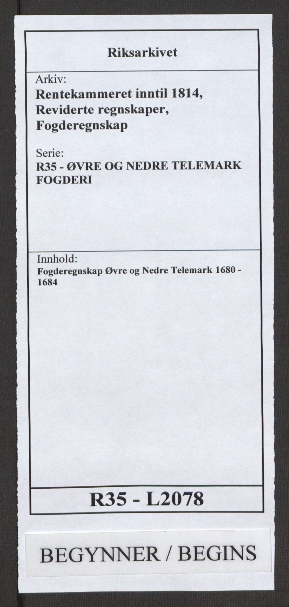 Rentekammeret inntil 1814, Reviderte regnskaper, Fogderegnskap, AV/RA-EA-4092/R35/L2078: Fogderegnskap Øvre og Nedre Telemark, 1680-1684, p. 1