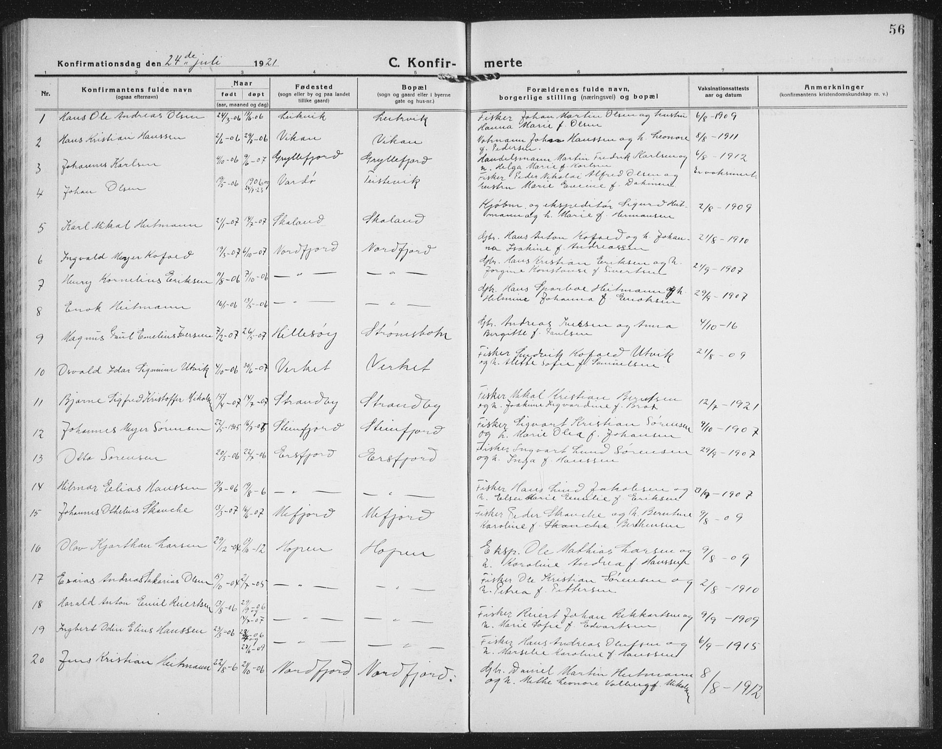 Berg sokneprestkontor, SATØ/S-1318/G/Ga/Gab/L0007klokker: Parish register (copy) no. 7, 1922-1936, p. 56