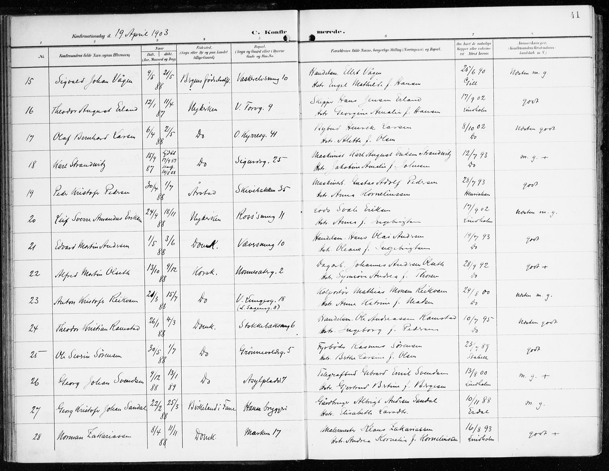 Domkirken sokneprestembete, SAB/A-74801/H/Haa/L0031: Parish register (official) no. C 6, 1898-1915, p. 41