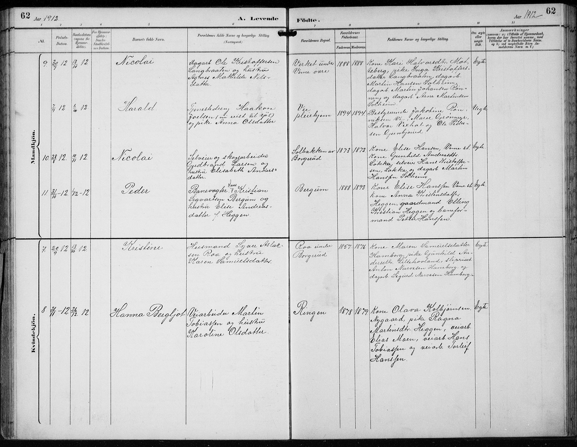 Lunder kirkebøker, AV/SAKO-A-629/F/Fb/L0001: Parish register (official) no. II 1, 1893-1916, p. 62