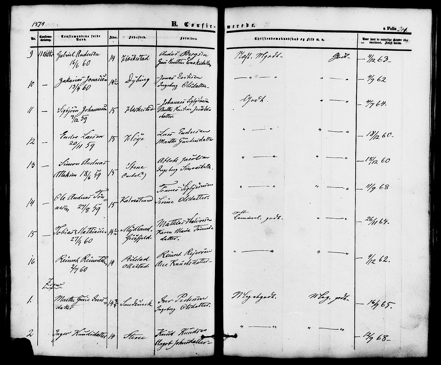 Lund sokneprestkontor, AV/SAST-A-101809/S06/L0010: Parish register (official) no. A 9, 1854-1886, p. 201