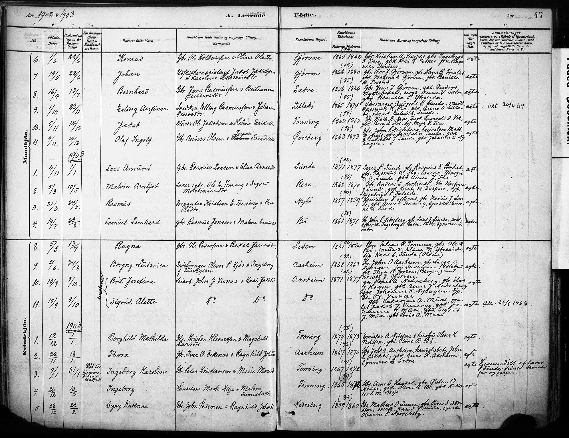 Stryn Sokneprestembete, AV/SAB-A-82501: Parish register (official) no. B 1, 1878-1907, p. 47