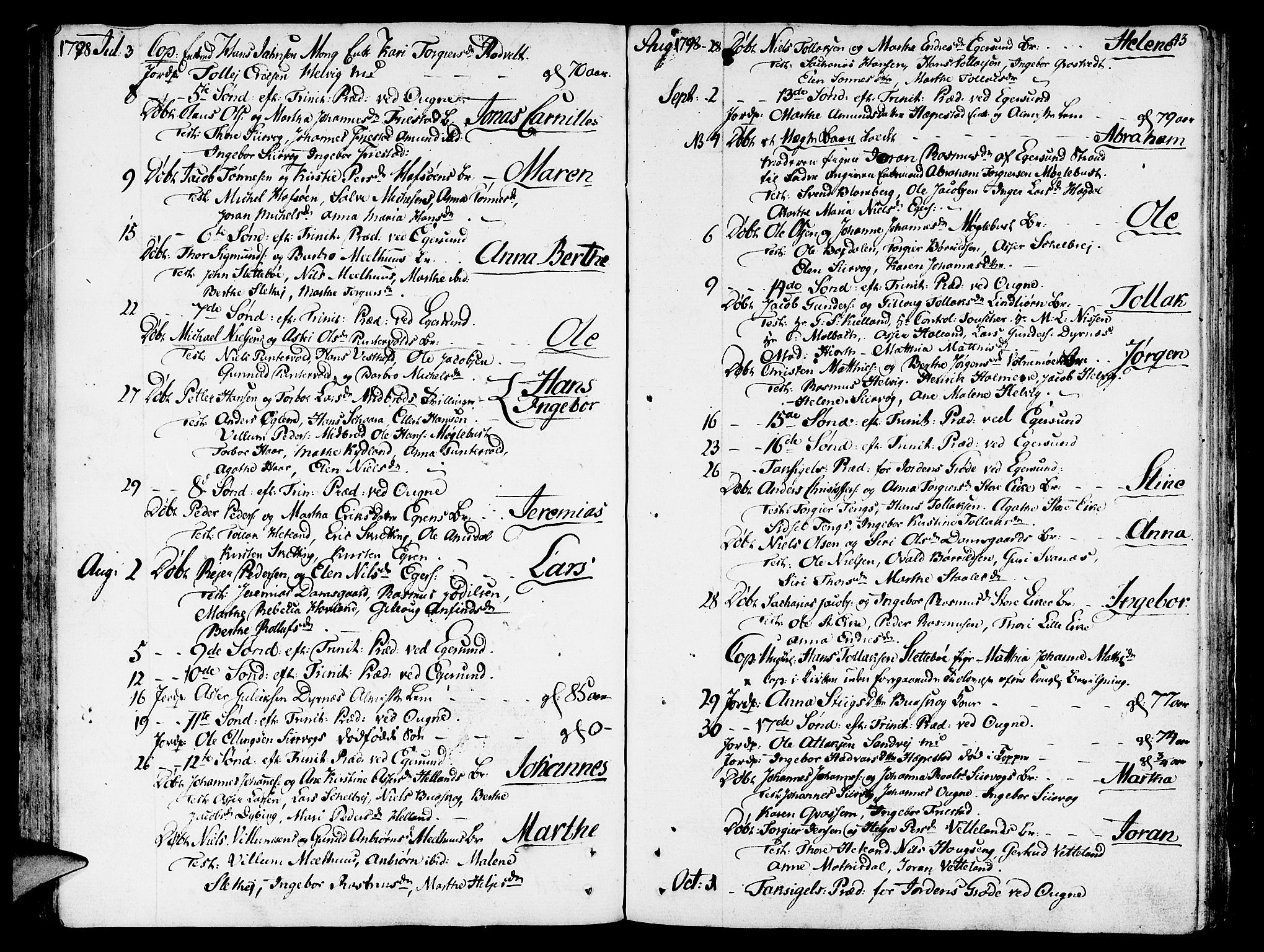 Eigersund sokneprestkontor, AV/SAST-A-101807/001/30/30BA/L0005: Parish register (official) no. A 5 /1, 1790-1808, p. 43