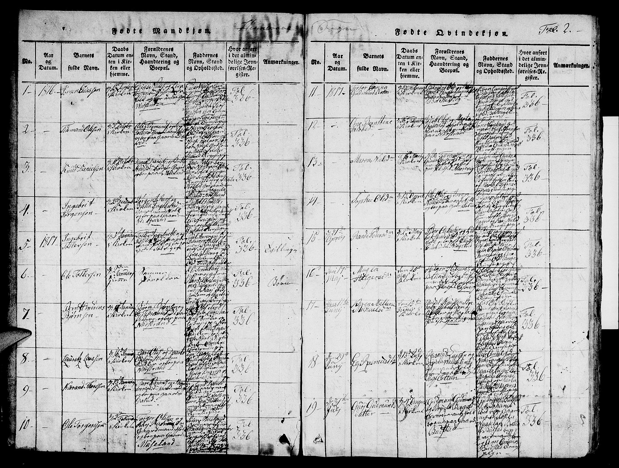 Nedstrand sokneprestkontor, SAST/A-101841/01/V: Parish register (copy) no. B 1 /1, 1816-1847, p. 2