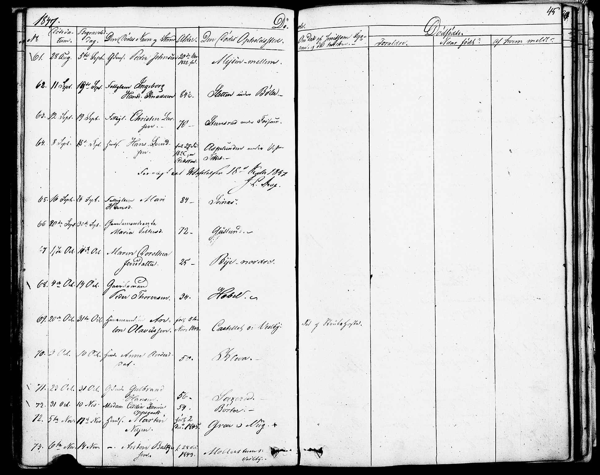 Enebakk prestekontor Kirkebøker, SAO/A-10171c/F/Fa/L0013: Parish register (official) no. I 13, 1832-1882, p. 45