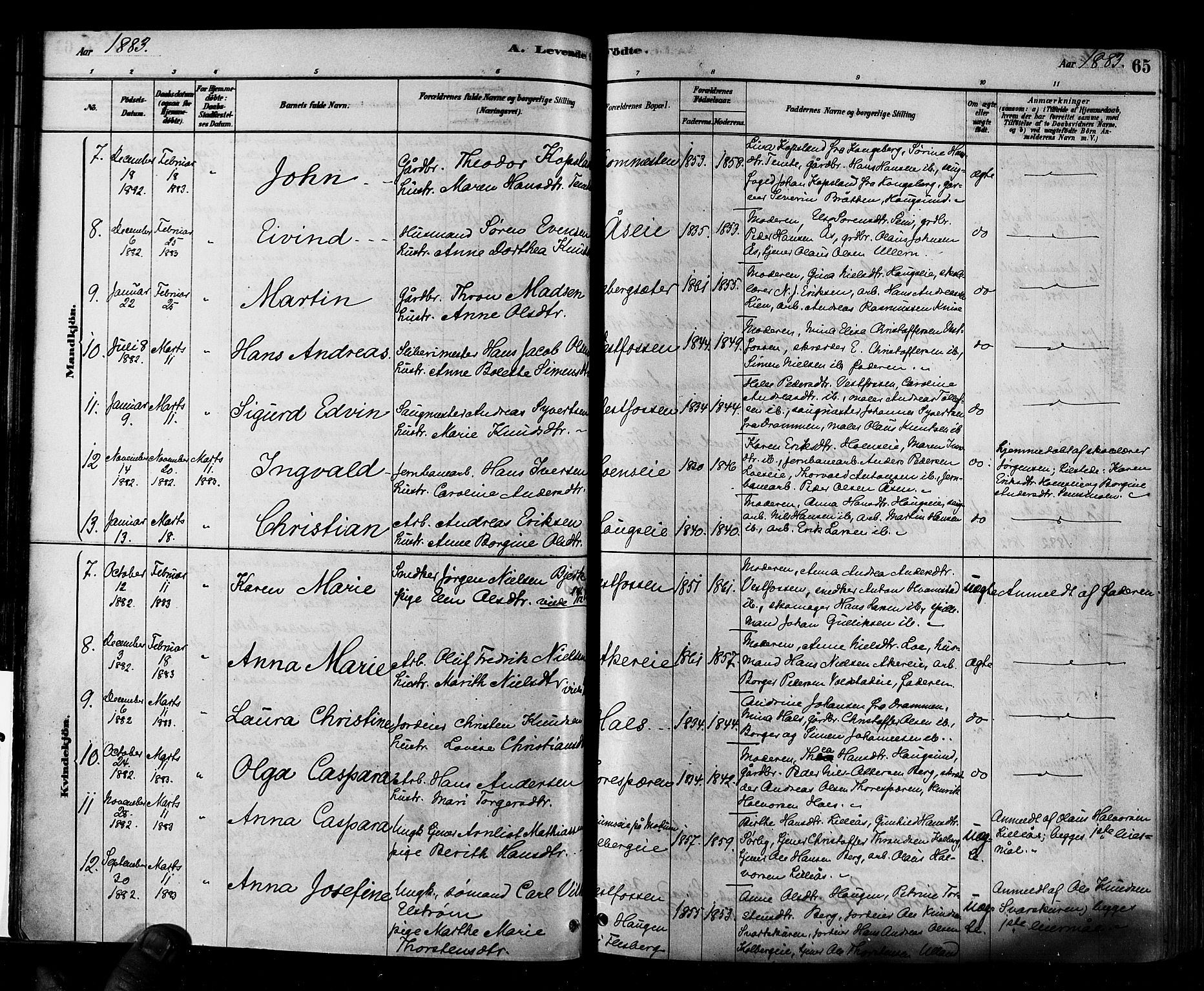 Eiker kirkebøker, AV/SAKO-A-4/F/Fb/L0001: Parish register (official) no. II 1, 1878-1888, p. 65