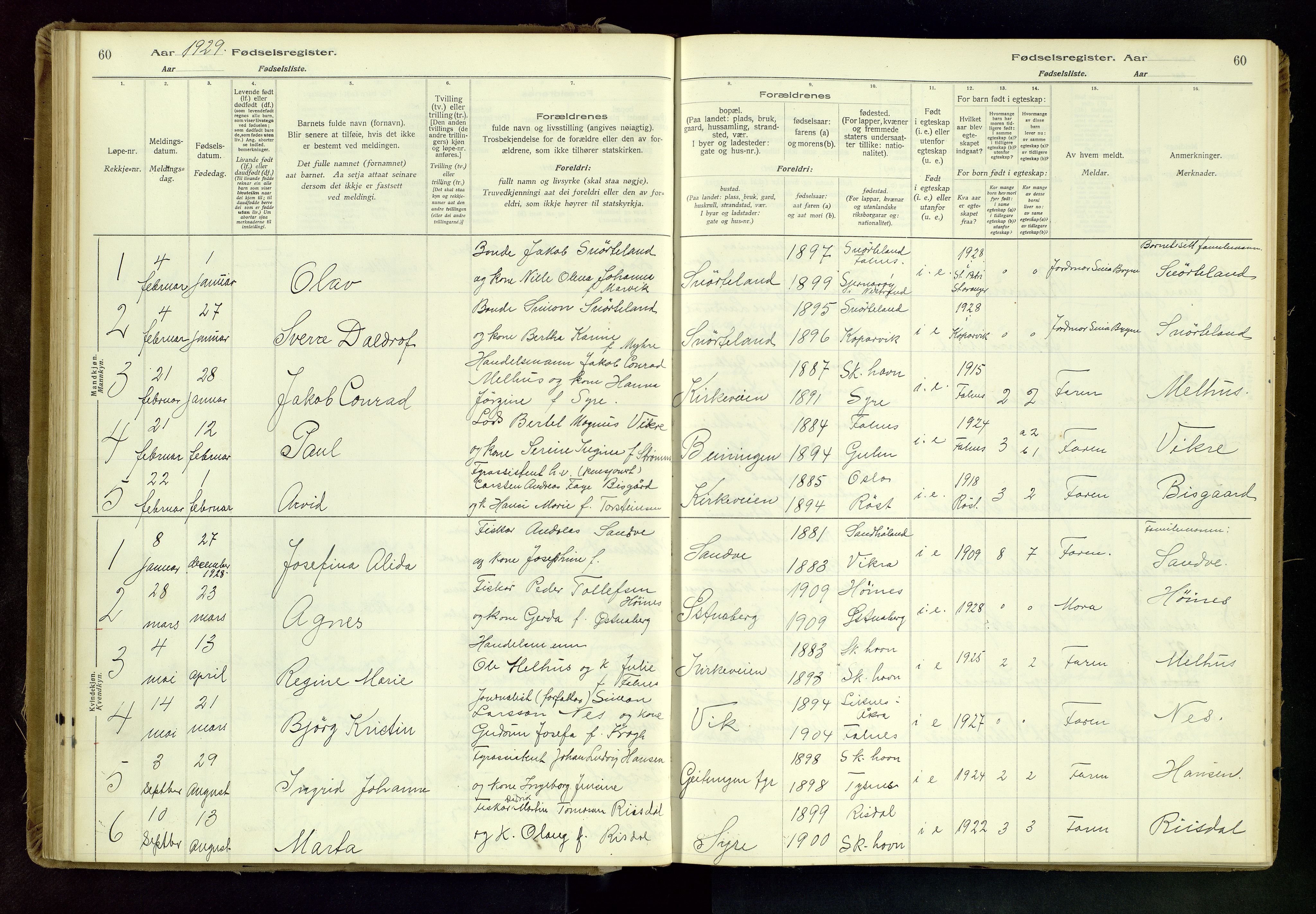 Skudenes sokneprestkontor, SAST/A -101849/I/Id/L0001: Birth register no. 1, 1916-1964, p. 60