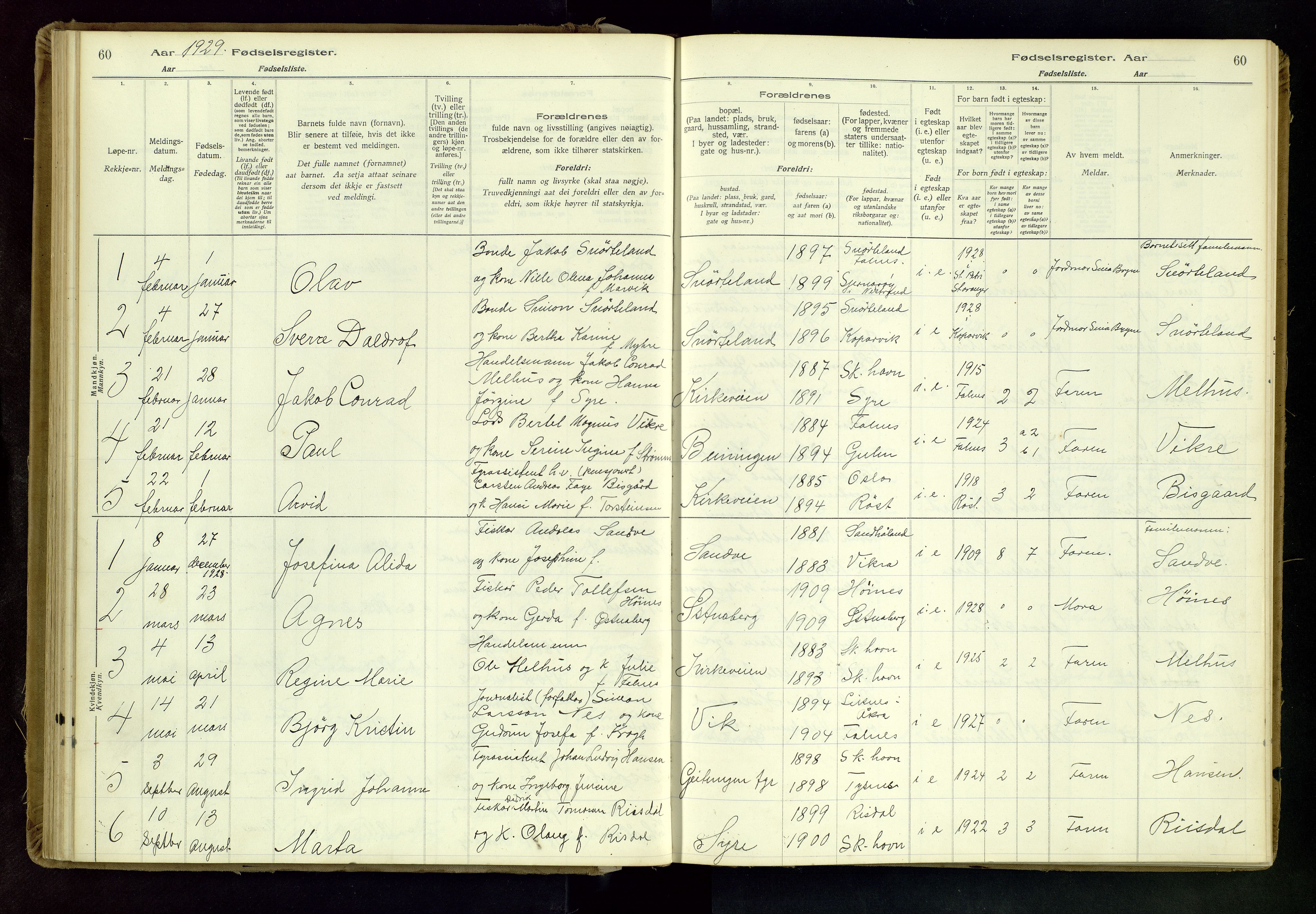 Skudenes sokneprestkontor, AV/SAST-A -101849/I/Id/L0001: Birth register no. 1, 1916-1964, p. 60